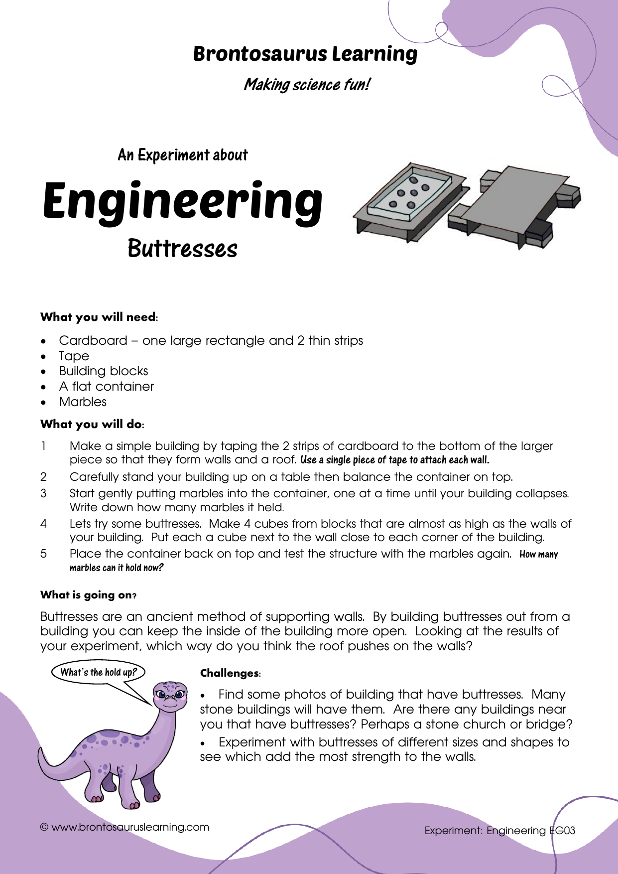 Engineering Experiment EG04: Buttresses 2 Student resource page preview for Engineering Experiment: Buttresses