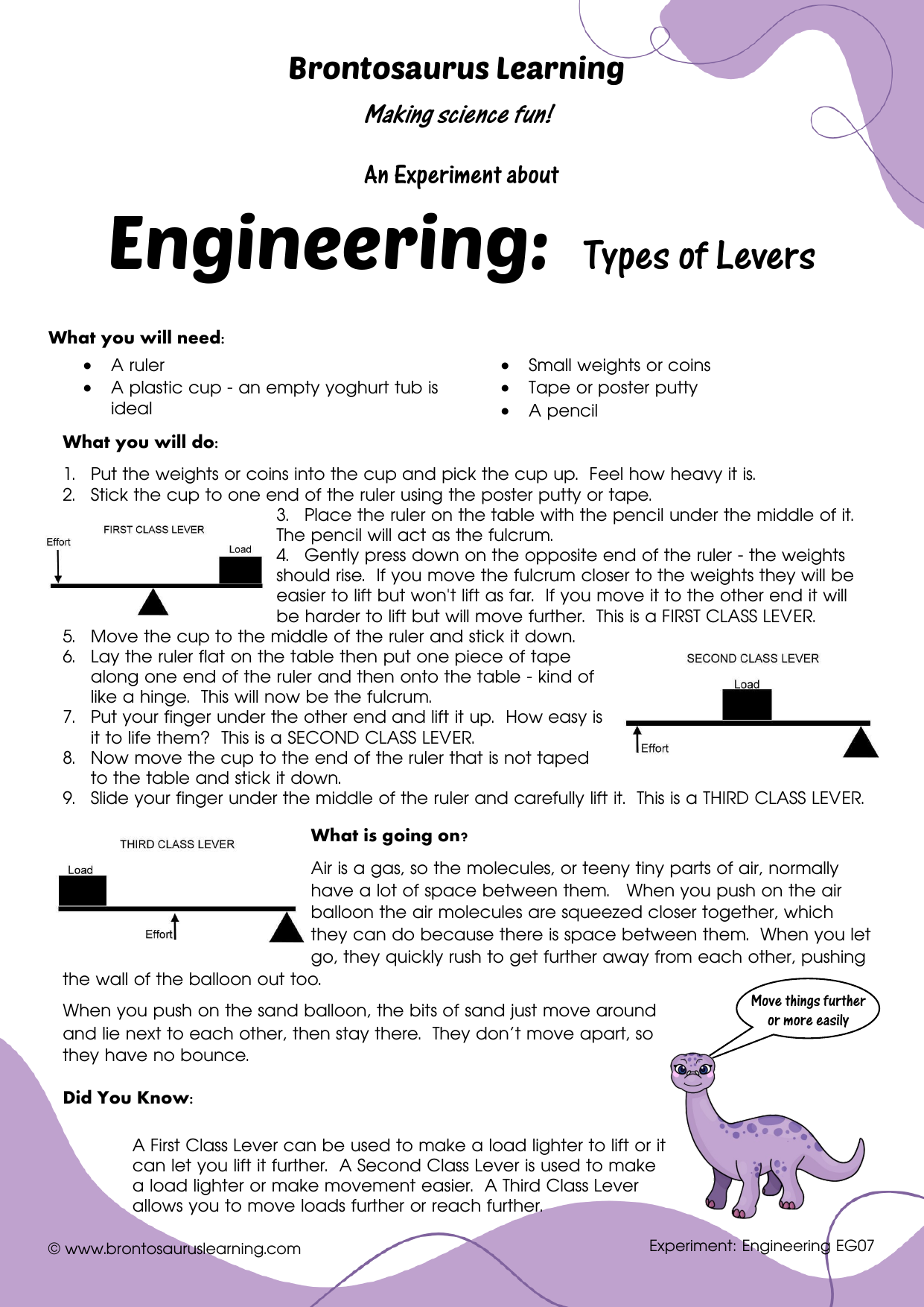 Engineering Experiment EG07: Simple Machines - Types of Levers 2 Student resource page preview for Engineering Experiment: Simple Machines: Types of Levers