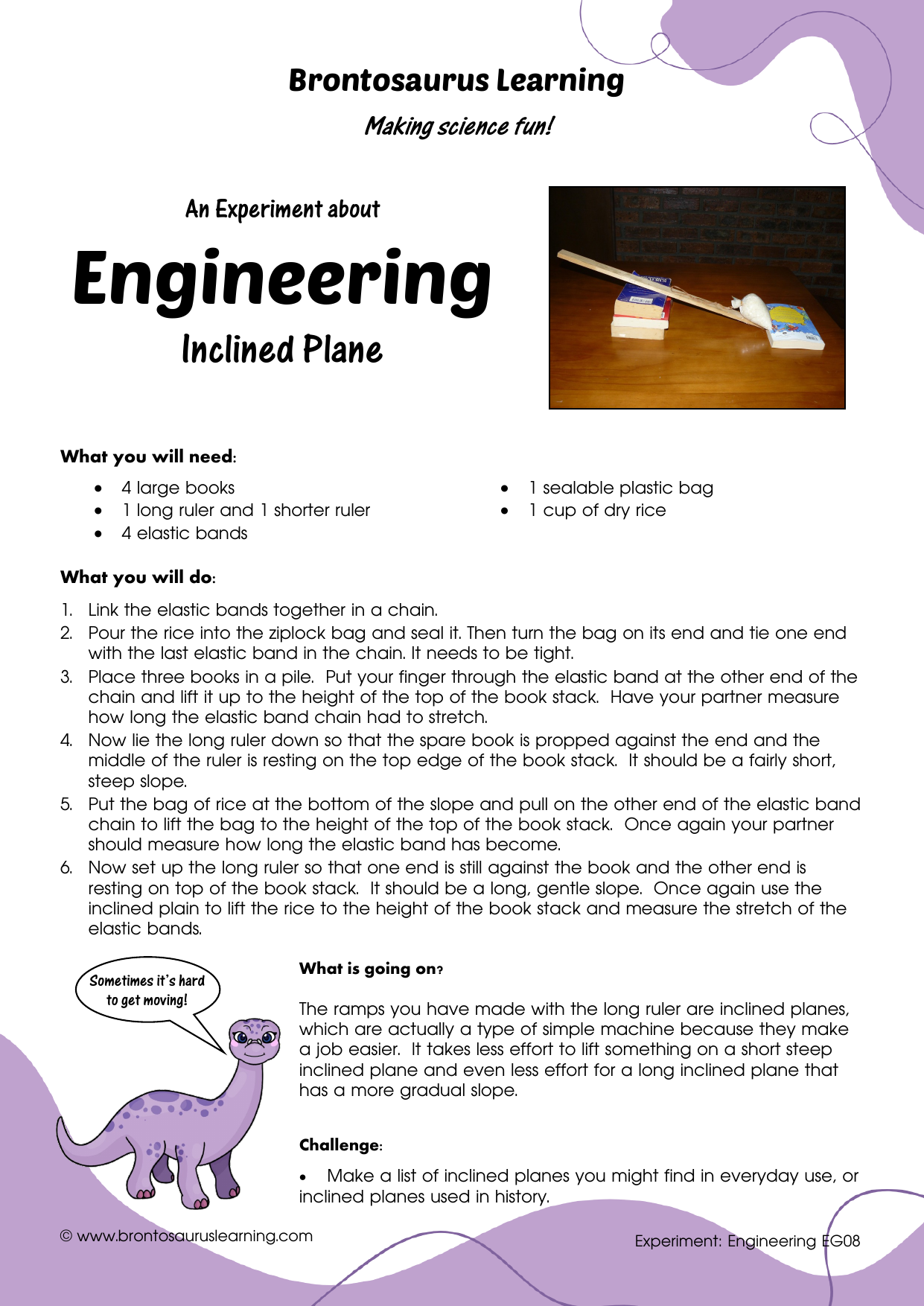 Student resource page preview for Engineering Experiment: Simple Machines: Inclined Plane