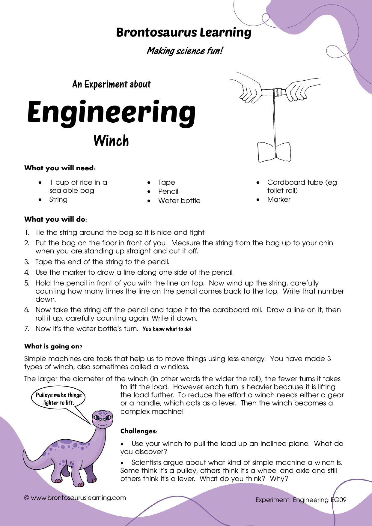 Engineering Experiment EG09: Simple Machines - Winch 2 Student resource page preview for Engineering Experiment: Simple Machines: Winch
