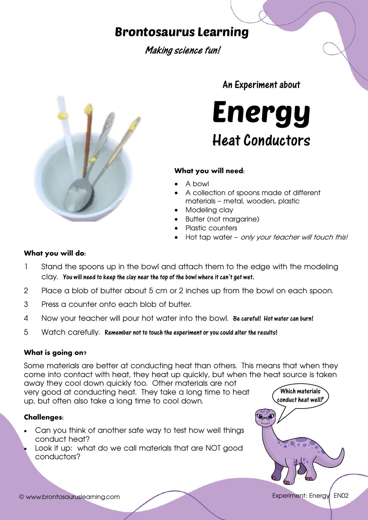 Energy Experiment E02: Heat Conduction 2 Student resource page preview for Energy Experiment: Heat Conduction