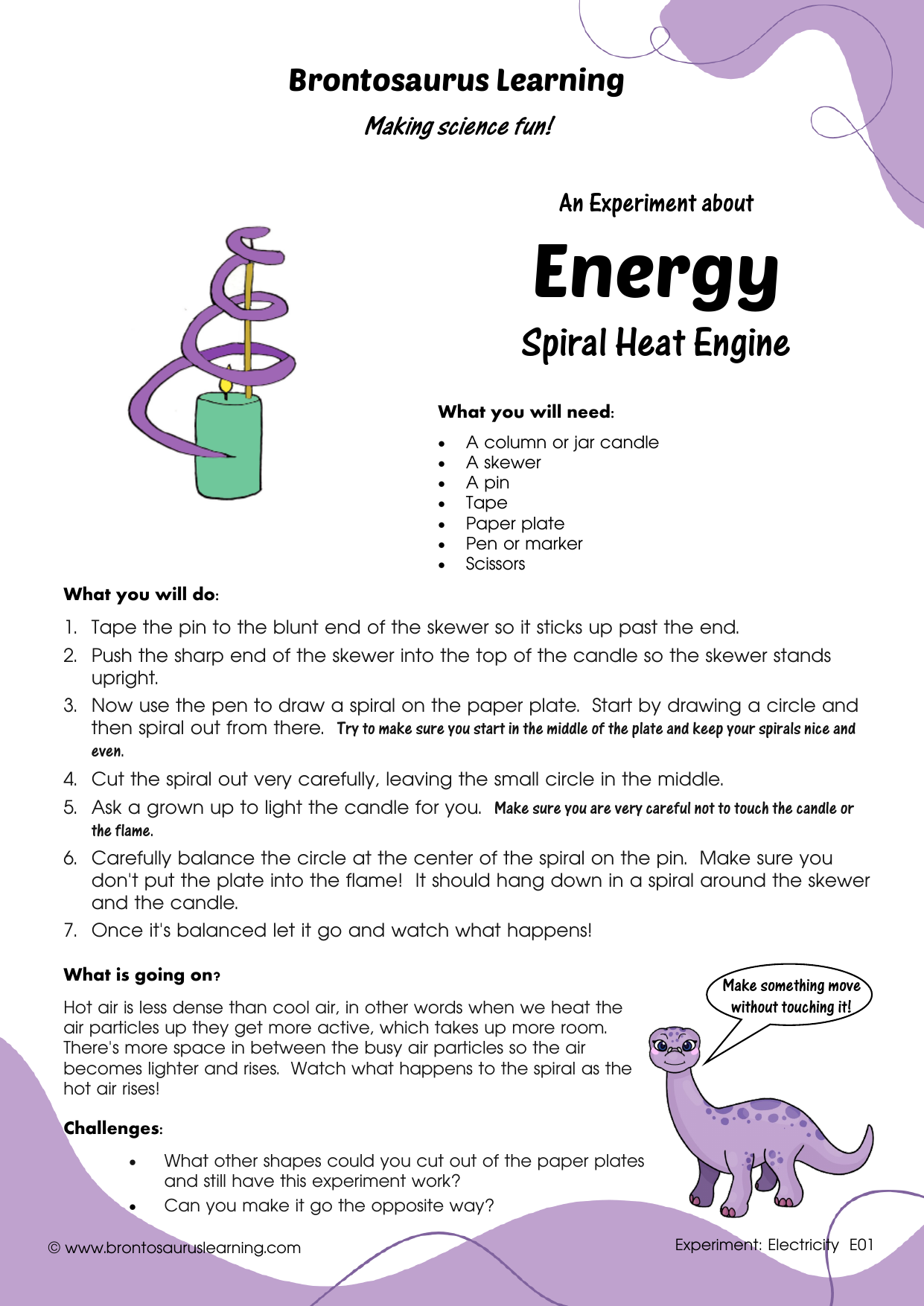 Student resource page preview for Energy Experiment: Spiral Heat Engine