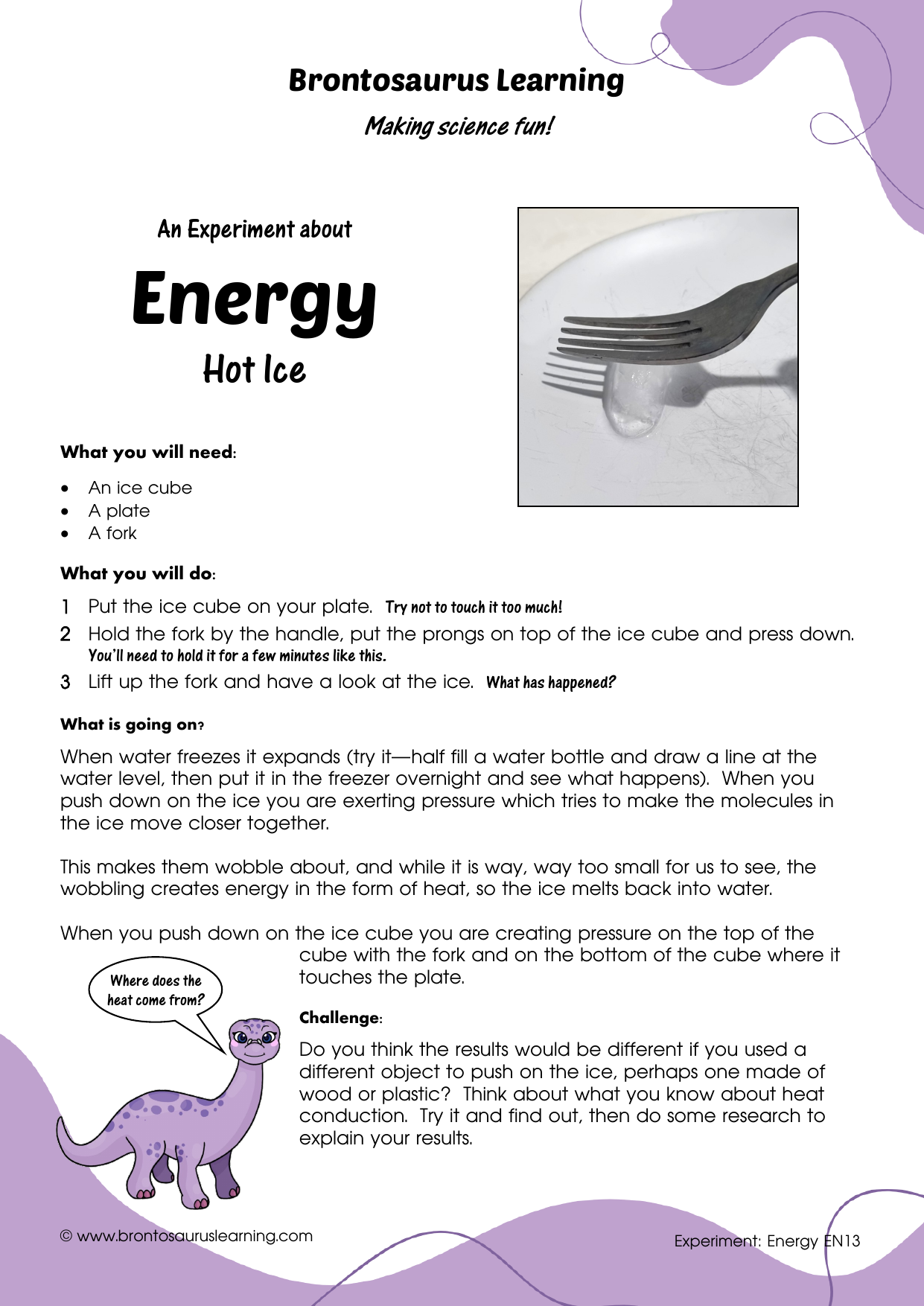 Student resource page preview for Energy Experiment: Hot Ice
