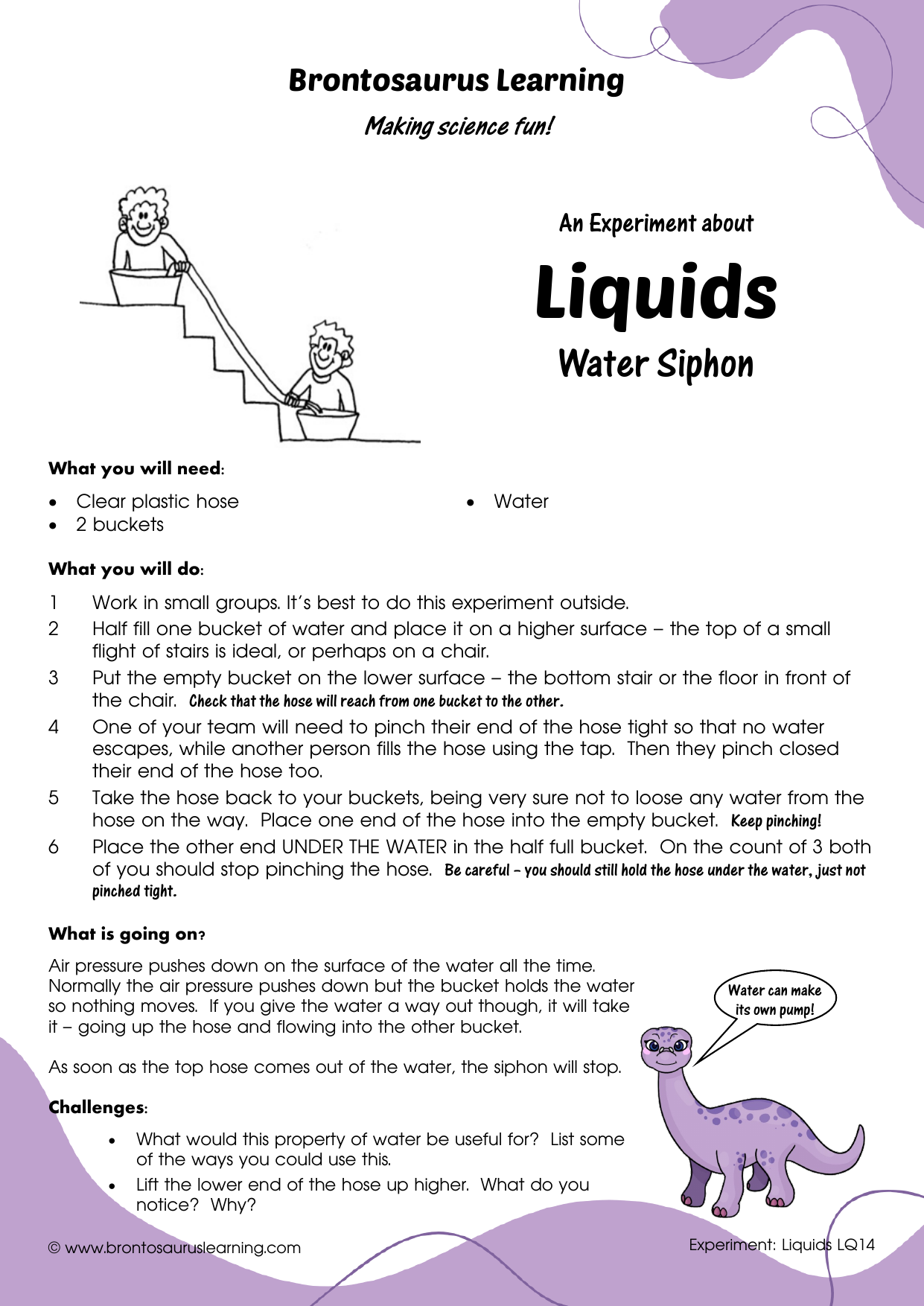 Student resource page preview for Liquids Experiment: Make a Siphon