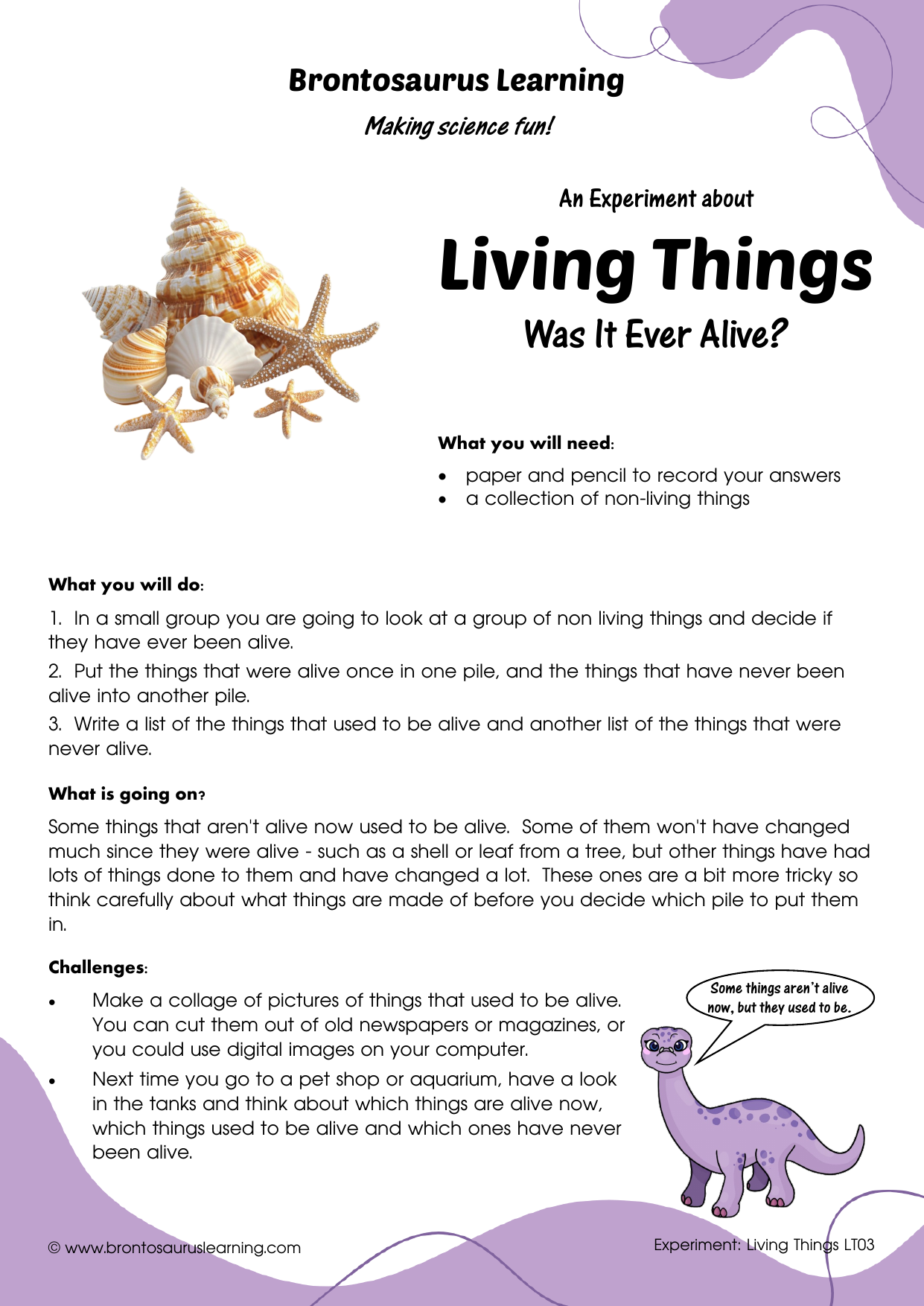 Student resource page preview for Living Things Experiment: What do Animals Need?