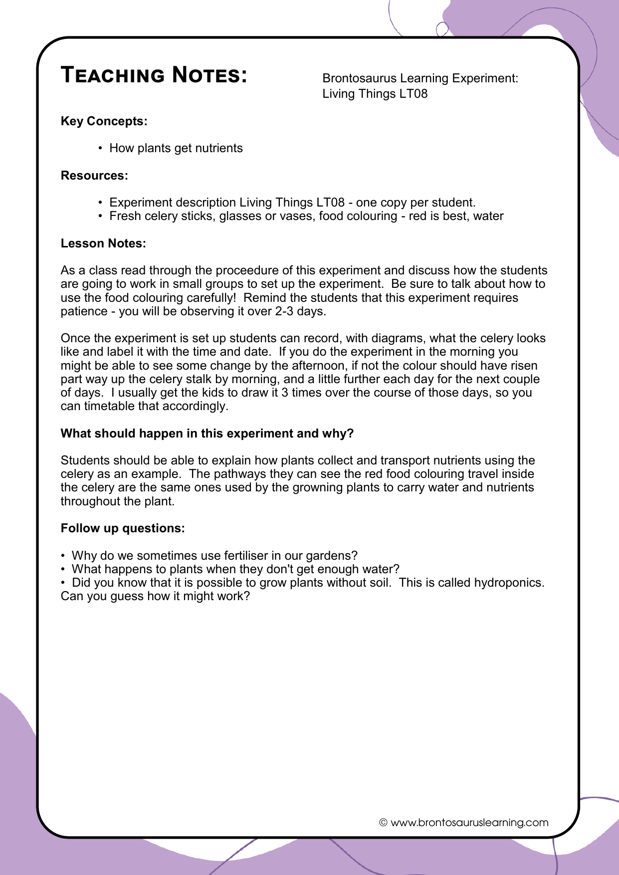 Living Things Experiment LT08: Do Plants Eat? 3 Additional resource page preview for Living Things Experiment: Do Plants Eat?