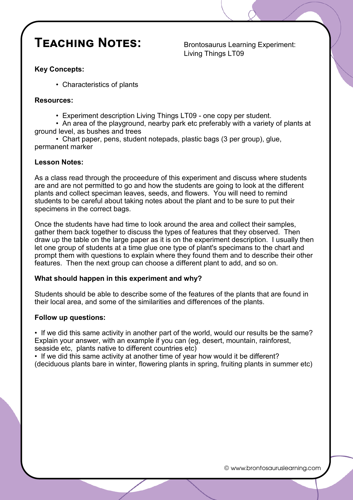 Additional resource page preview for Living Things Experiment: Plants at School