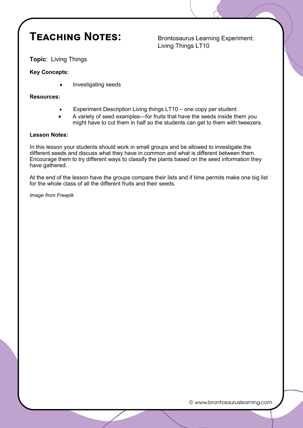 Additional resource page preview for Living Things Experiment: Investigating Seeds