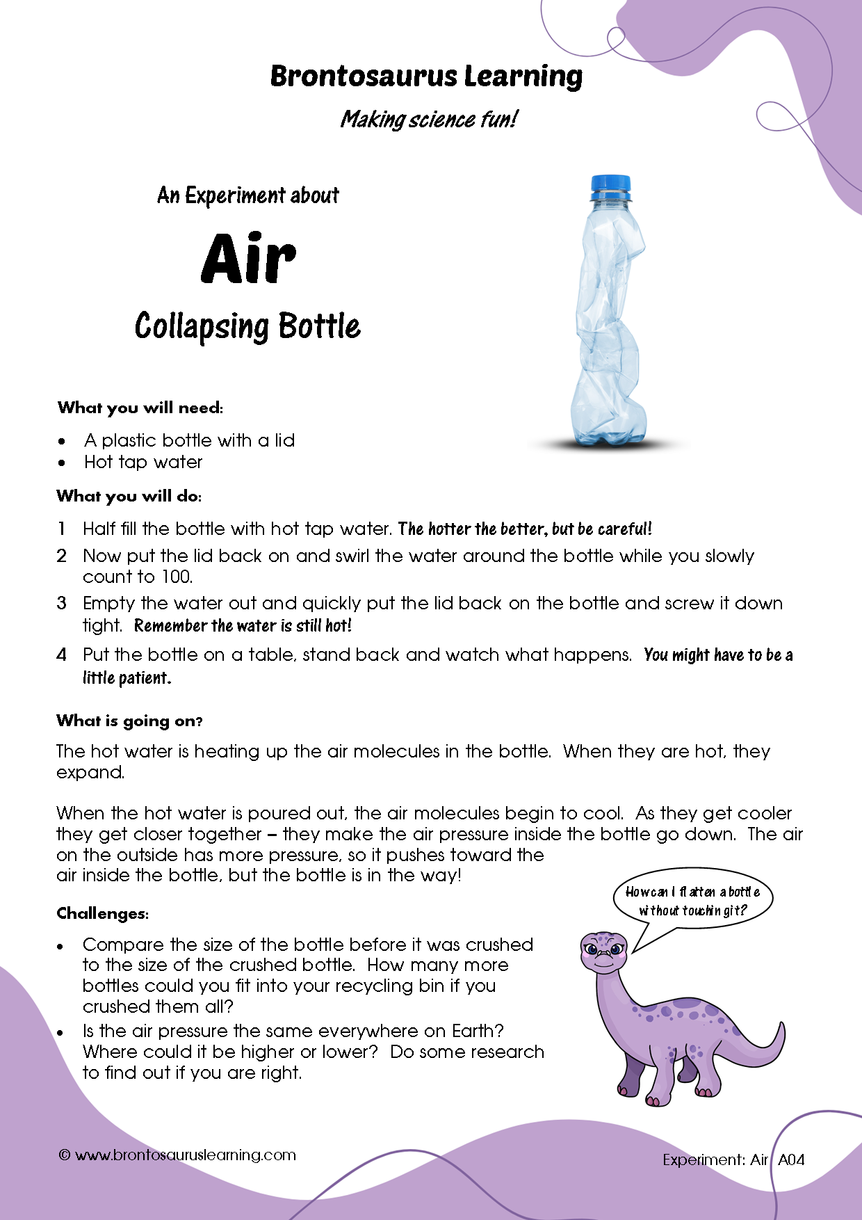 Student resource page preview for Air Experiment: Bottle Crush
