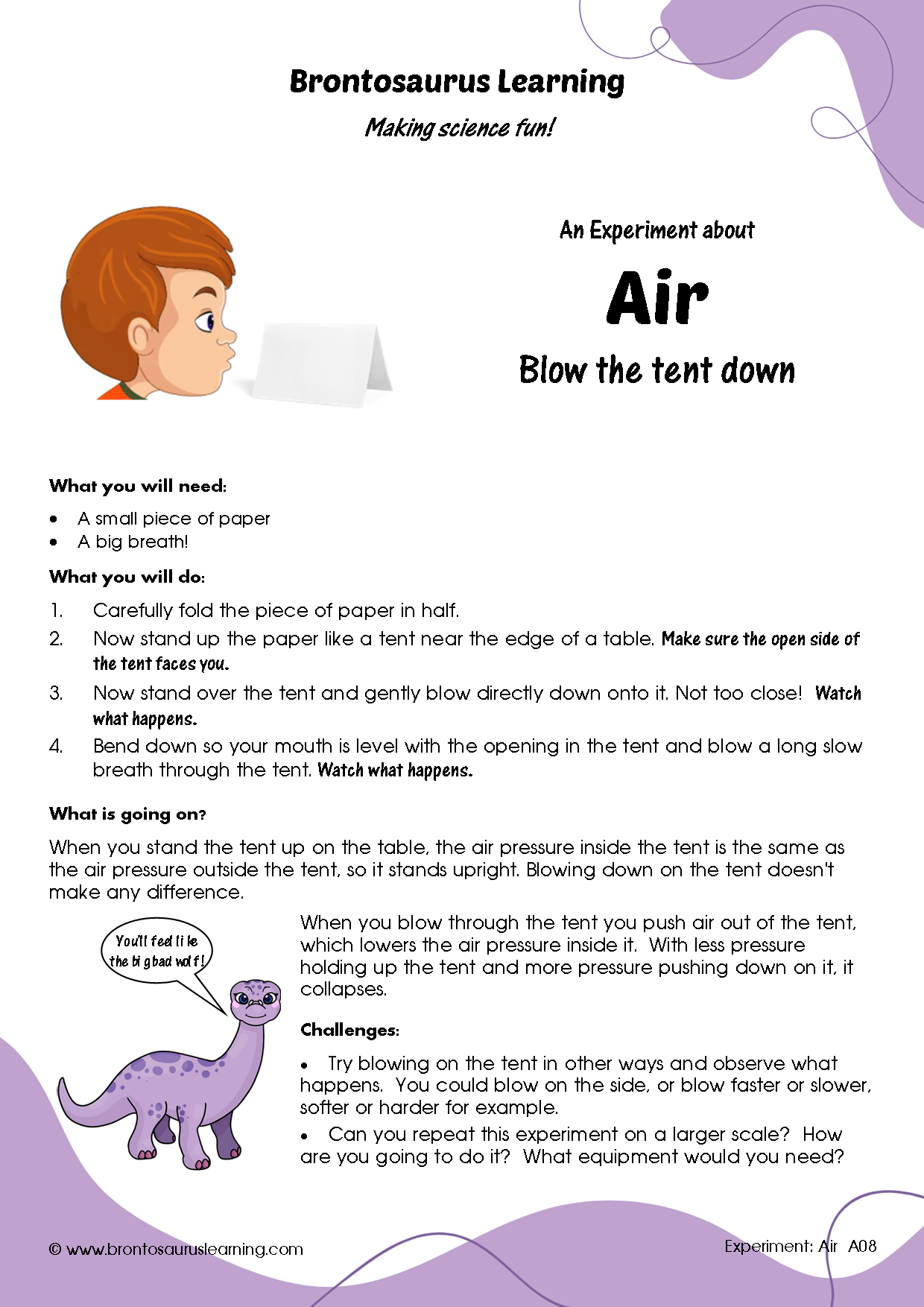 Student resource page preview for Air Experiment: Blow the Tent Down