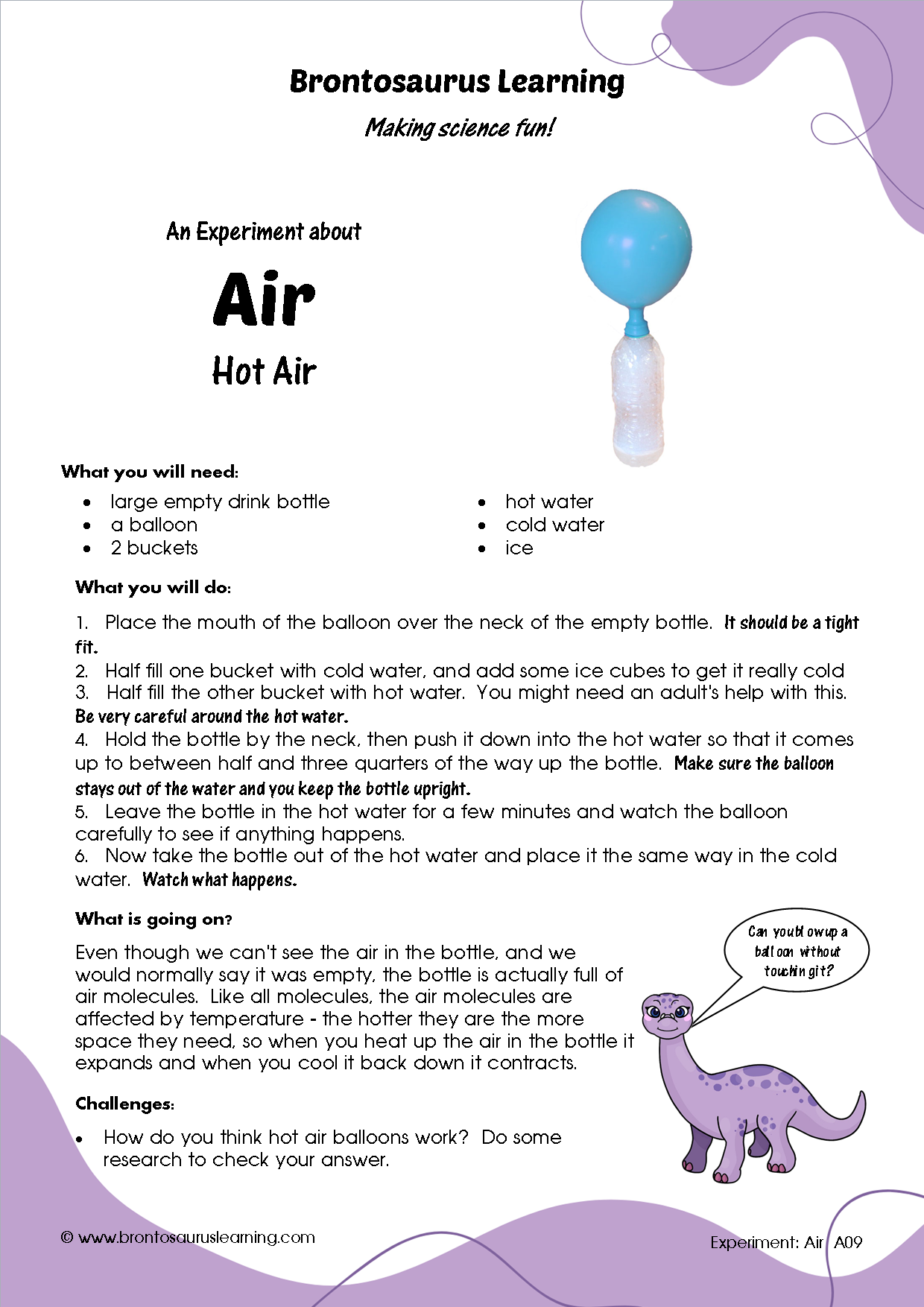 Student resource page preview for Air Experiment: Hot Air
