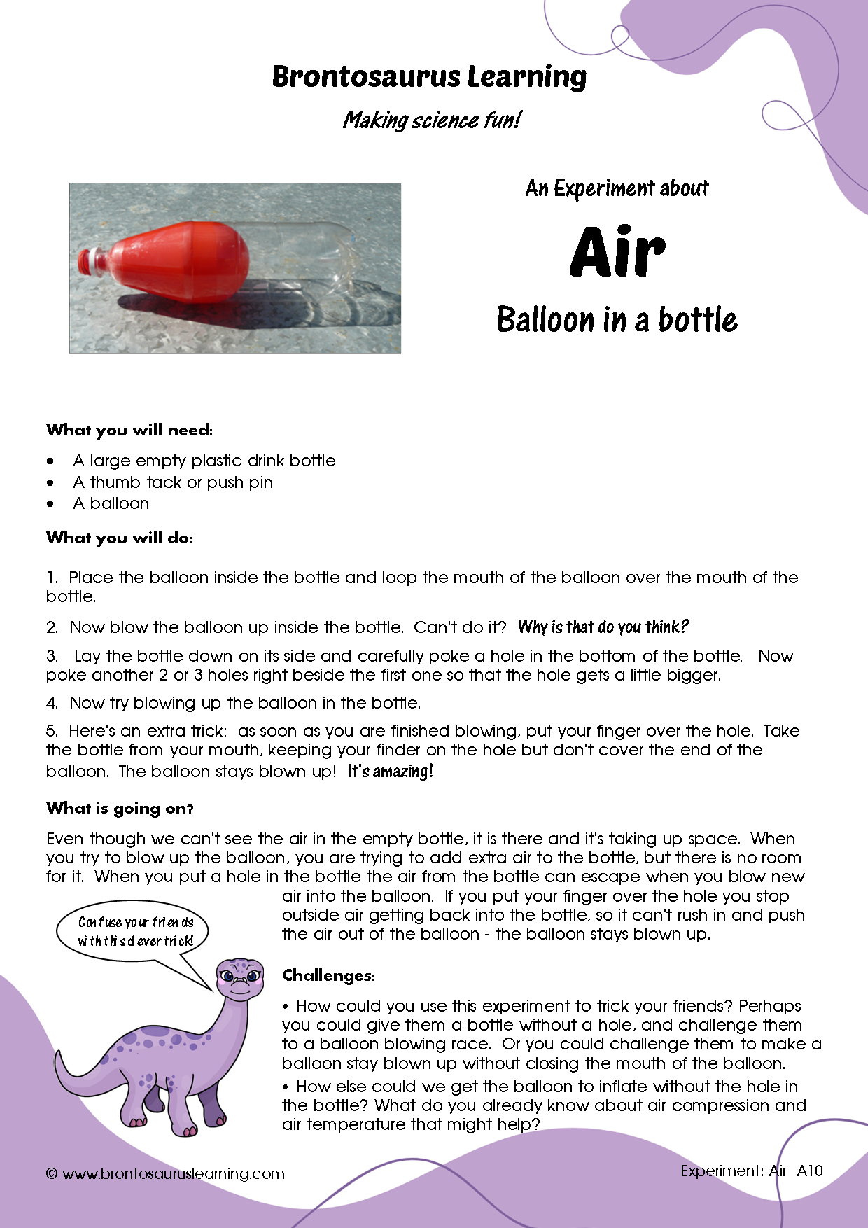 Student resource page preview for Air Experiment: Balloon in a Bottle