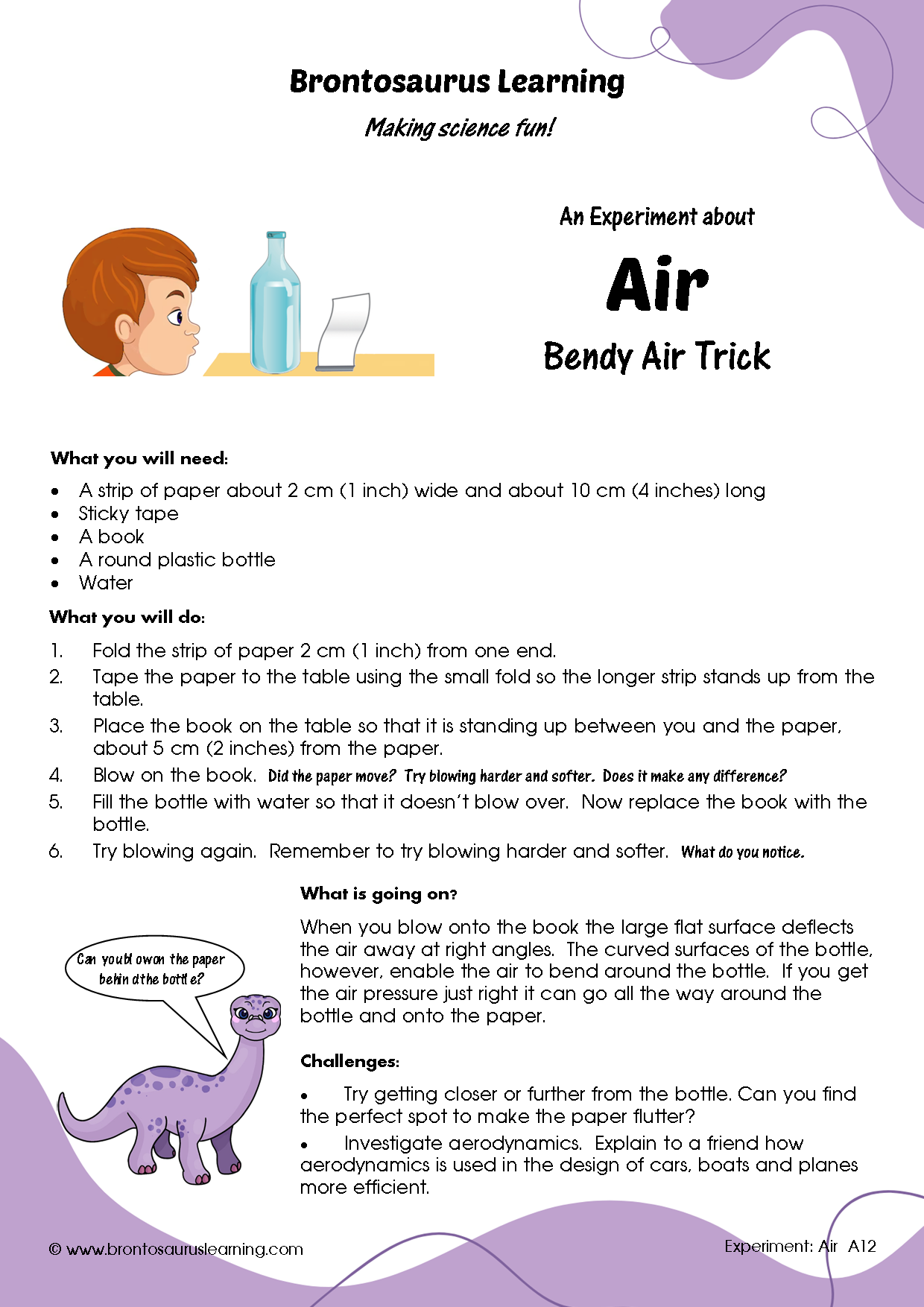 Air Experiment A12: Bendy Air Trick 2 Student resource page preview for Air Experiment: Bendy Air Trick