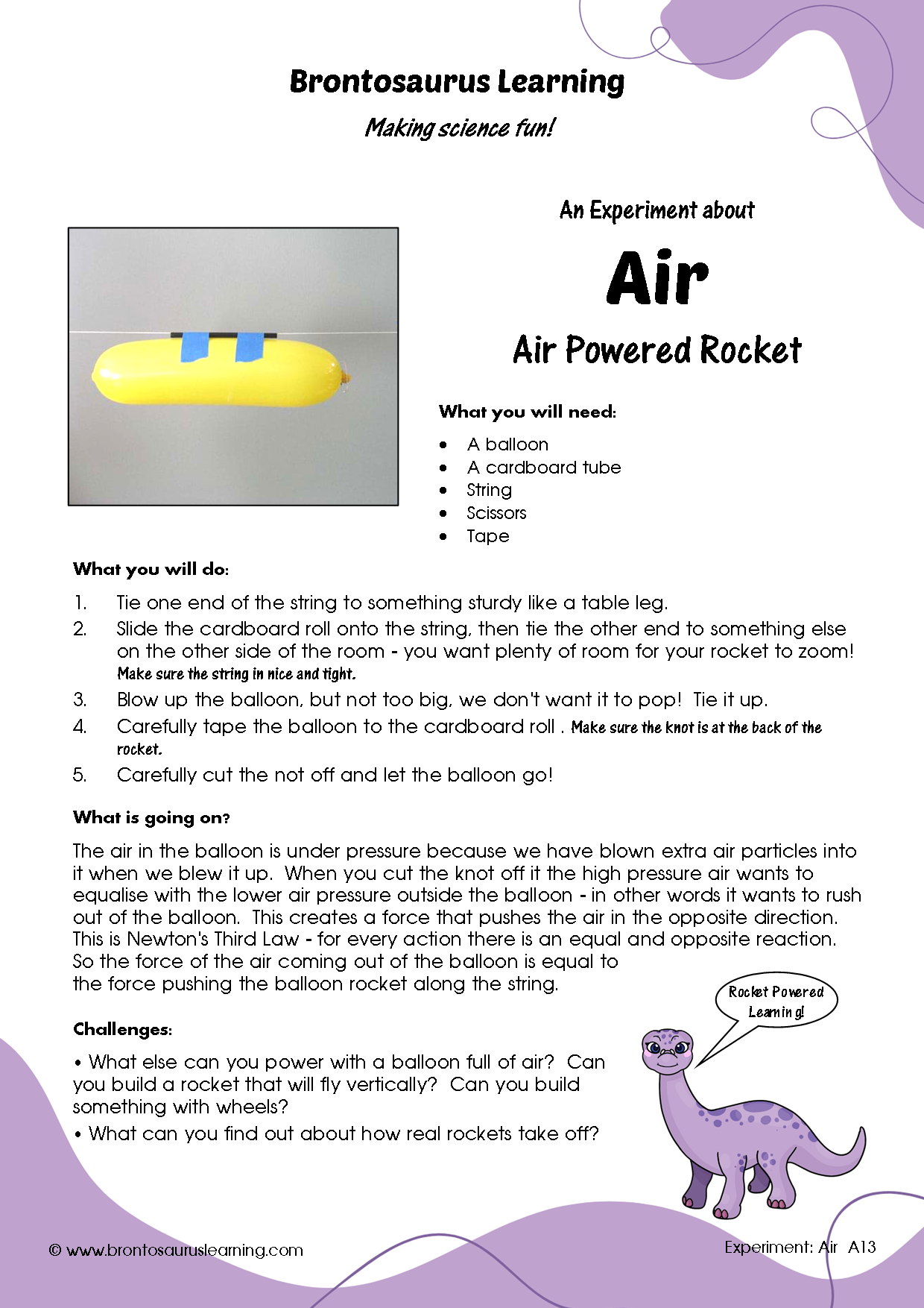 Student resource page preview for Air Experiment: Air Powered Rocket