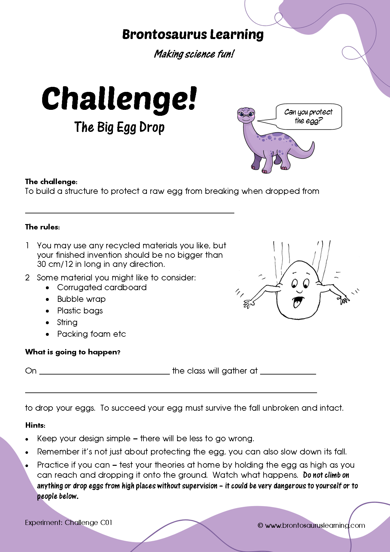 Student resource page preview for Challenge Activity: The Great Egg Drop