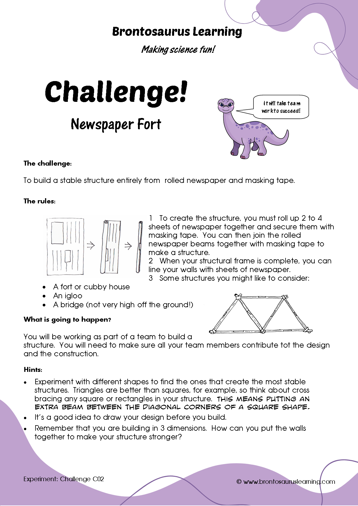 Student resource page preview for Challenge Activity: Newspaper Fort