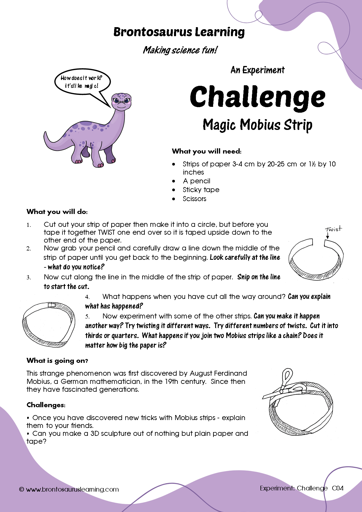 Student resource page preview for Challenge Activity: Mobius Strips