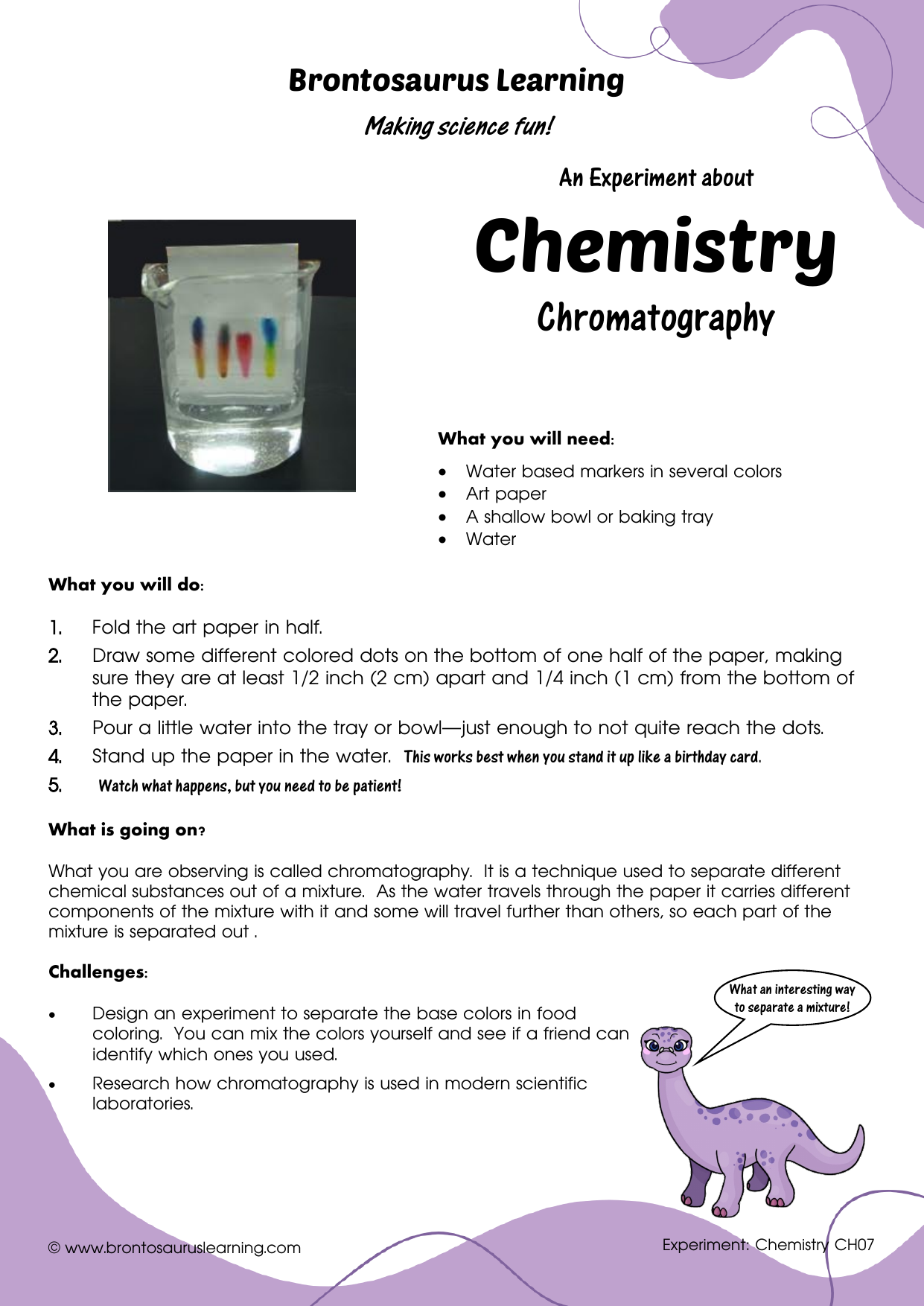 Student resource page preview for Chemistry Experiment: Chromatography