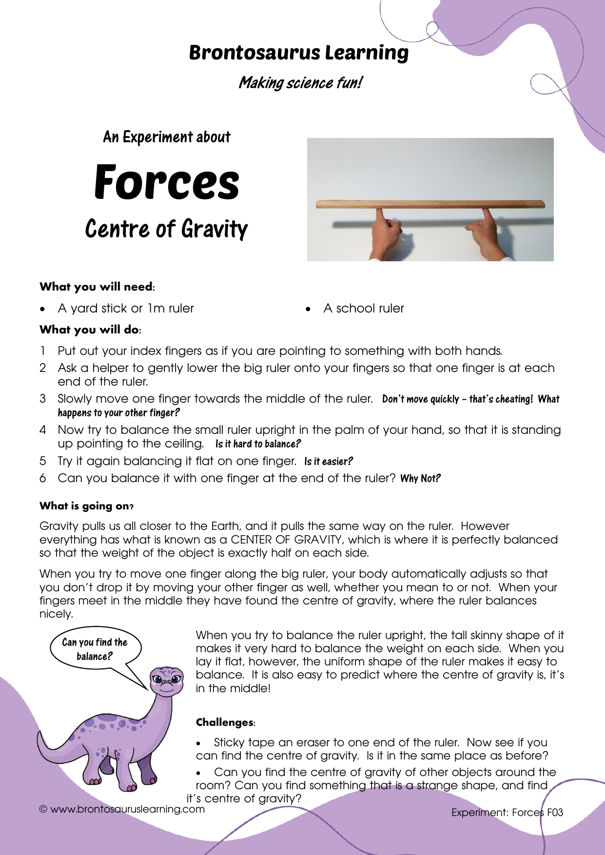 Student resource page preview for Forces Experiment: Find the Balance