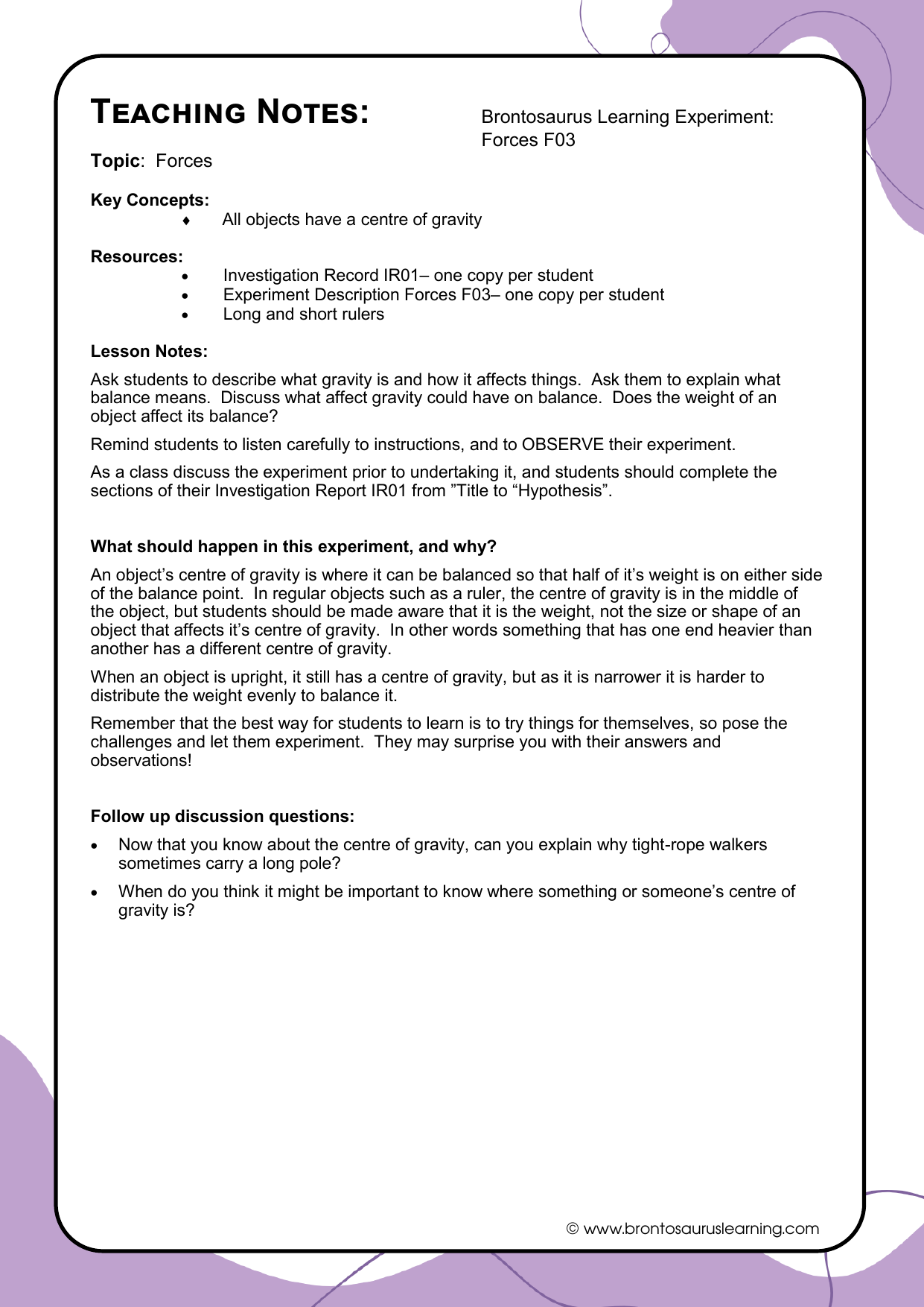 Forces Experiment F04: Which Falls Faster? 2 Student resource page preview for Forces Experiment: Which Falls Faster?