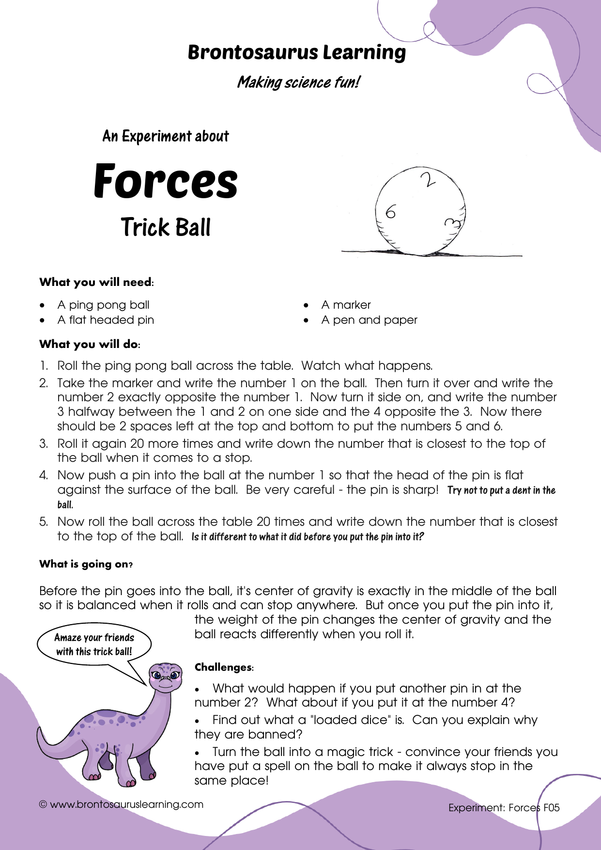 Forces Experiment F05: Trick Ball 2 Student resource page preview for Forces Experiment: Trick Ball