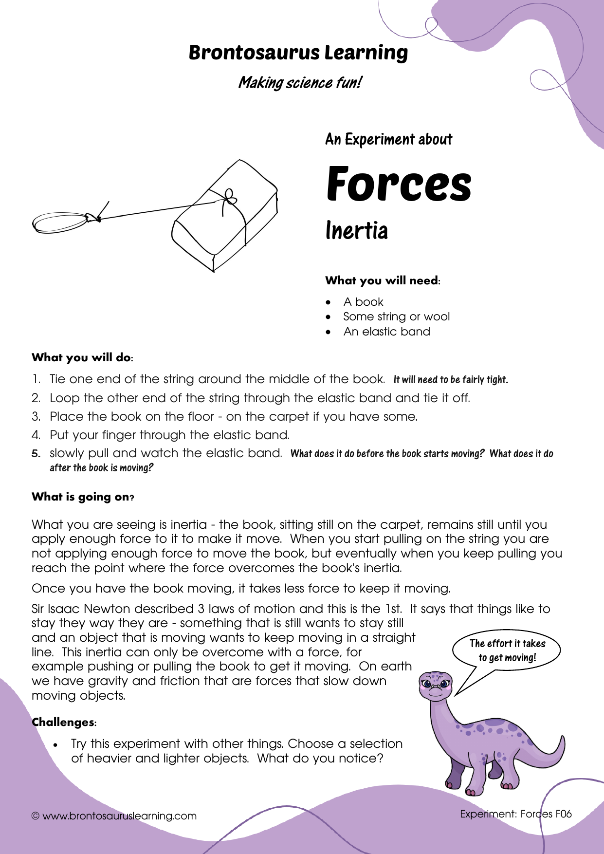 Forces Experiment F06: inertia 2 Student resource page preview for Forces Experiment: Inertia