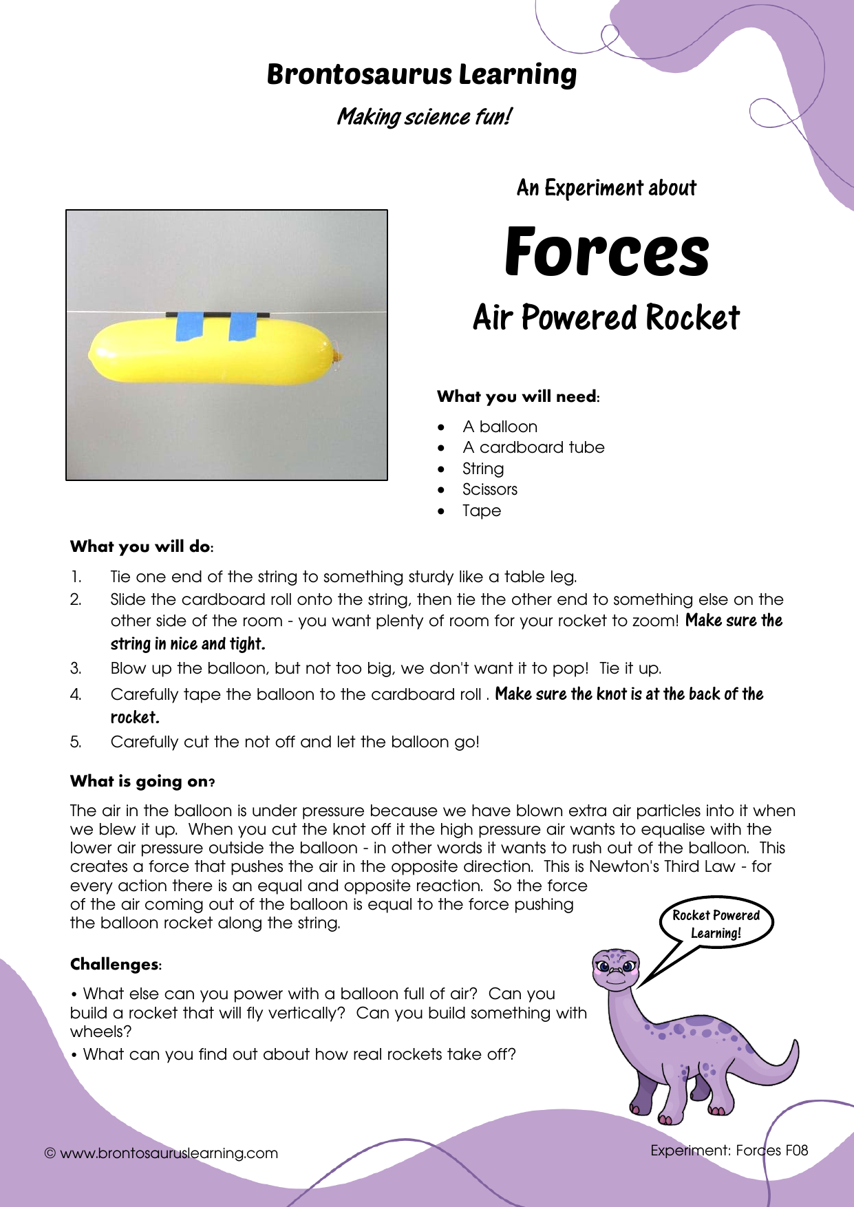 Student resource page preview for Forces Experiment: Air Rocket