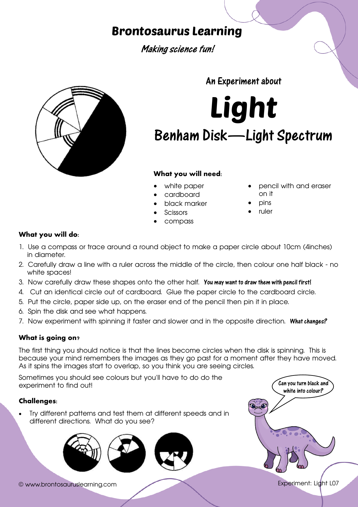 Student resource page preview for Light Experiment: Benham Disk