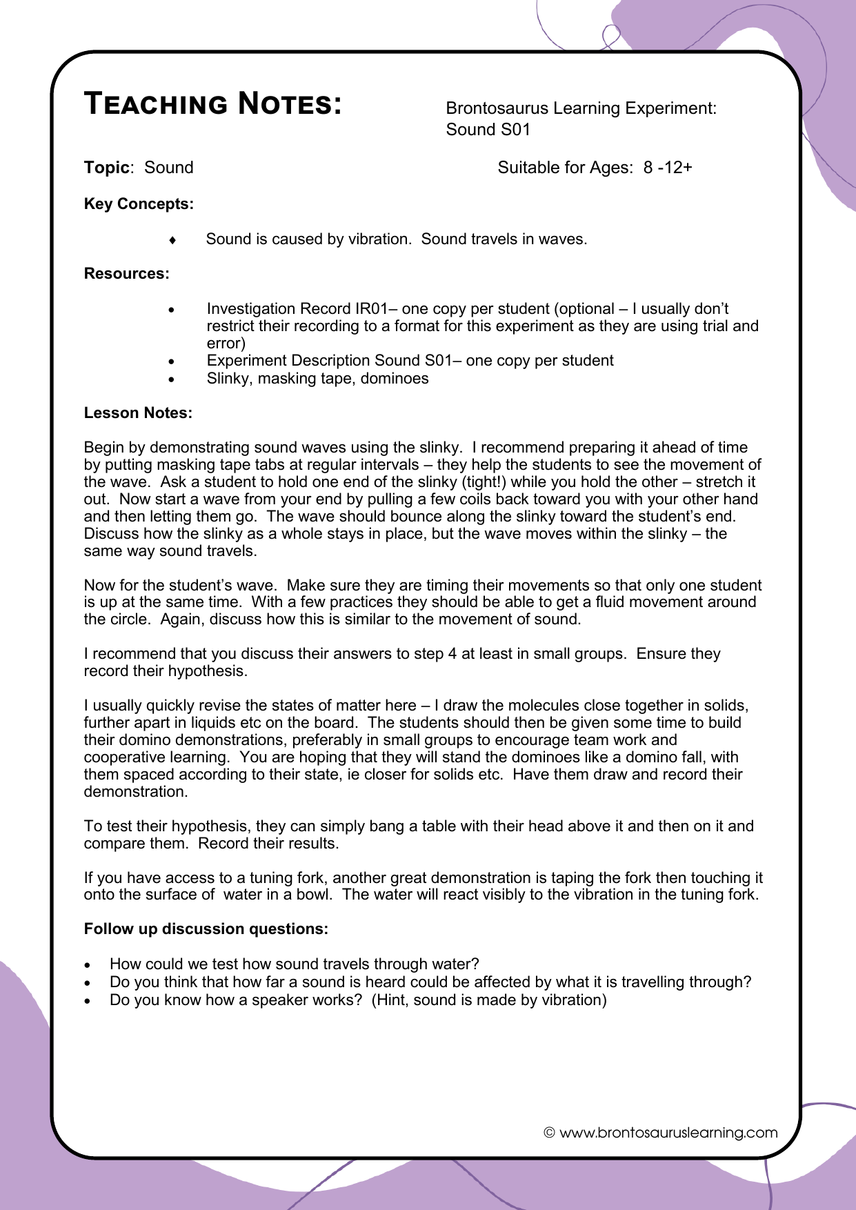 Sound Experiment S02: Sound Direction 3 Teacher notes page preview for Sound Experiment: Sound Directionality