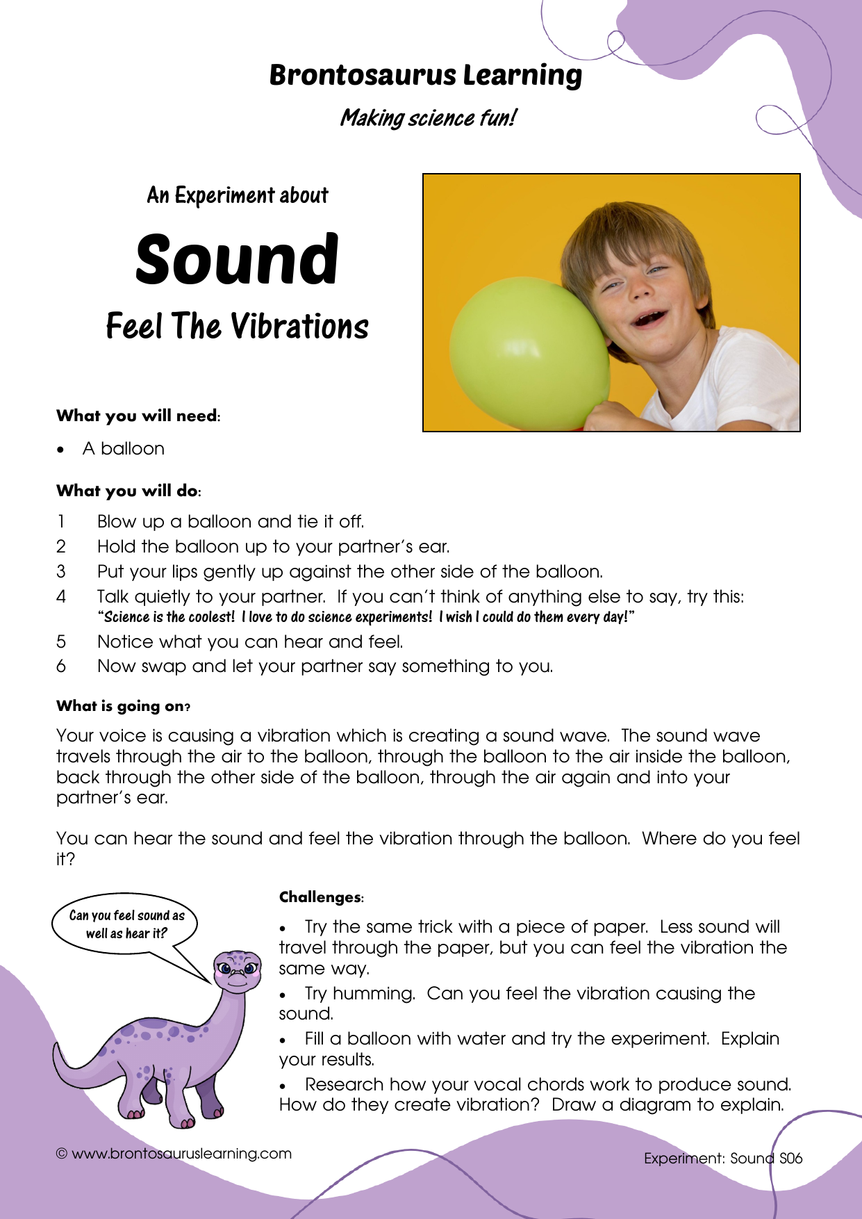 Sound Experiment S07: Singing Button 2 Student resource page preview for Sound Experiment: Singing Button