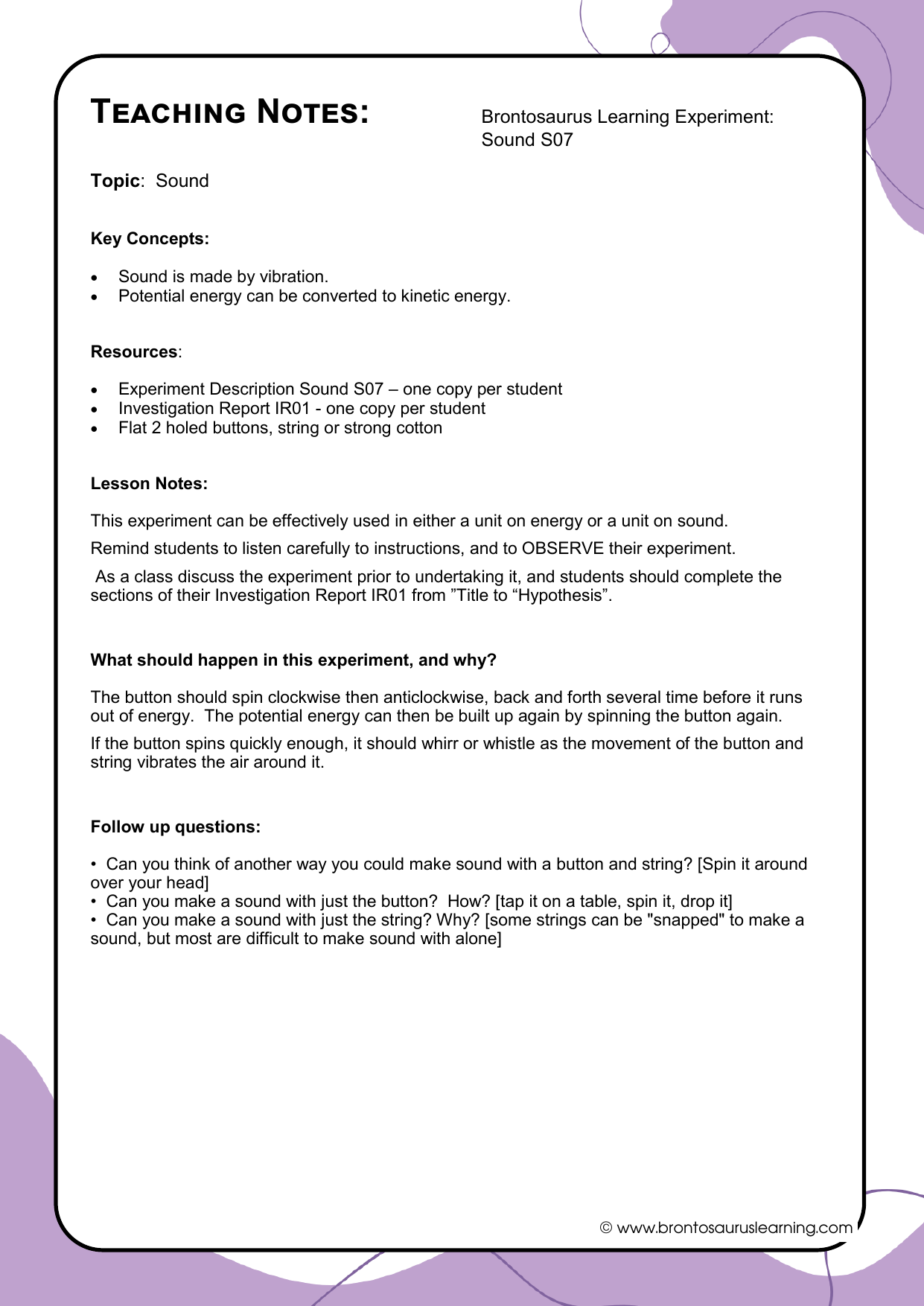 Sound Experiment S08: Sound Insulation 3 Teacher notes page preview for Sound Experiment: Sound Insulation