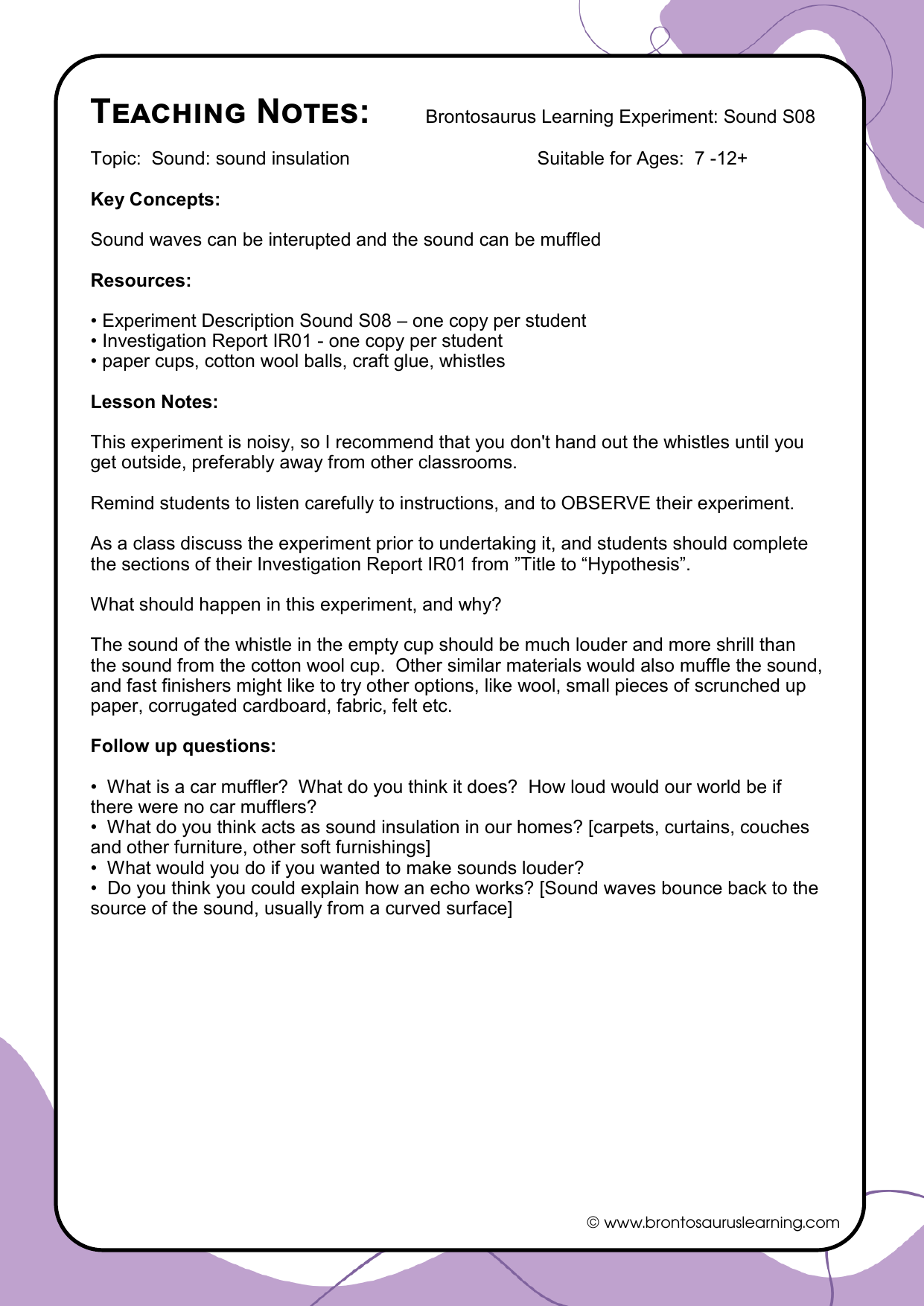 Teacher notes page preview for Sound Experiment: Box Guitar