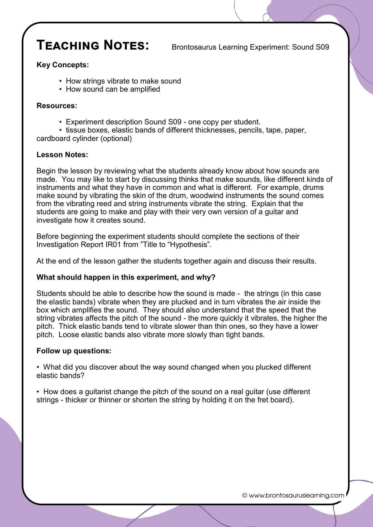 Sound Experiment S10: Chicken Call 3 Teacher notes page preview for Sound Experiment: Chicken Call