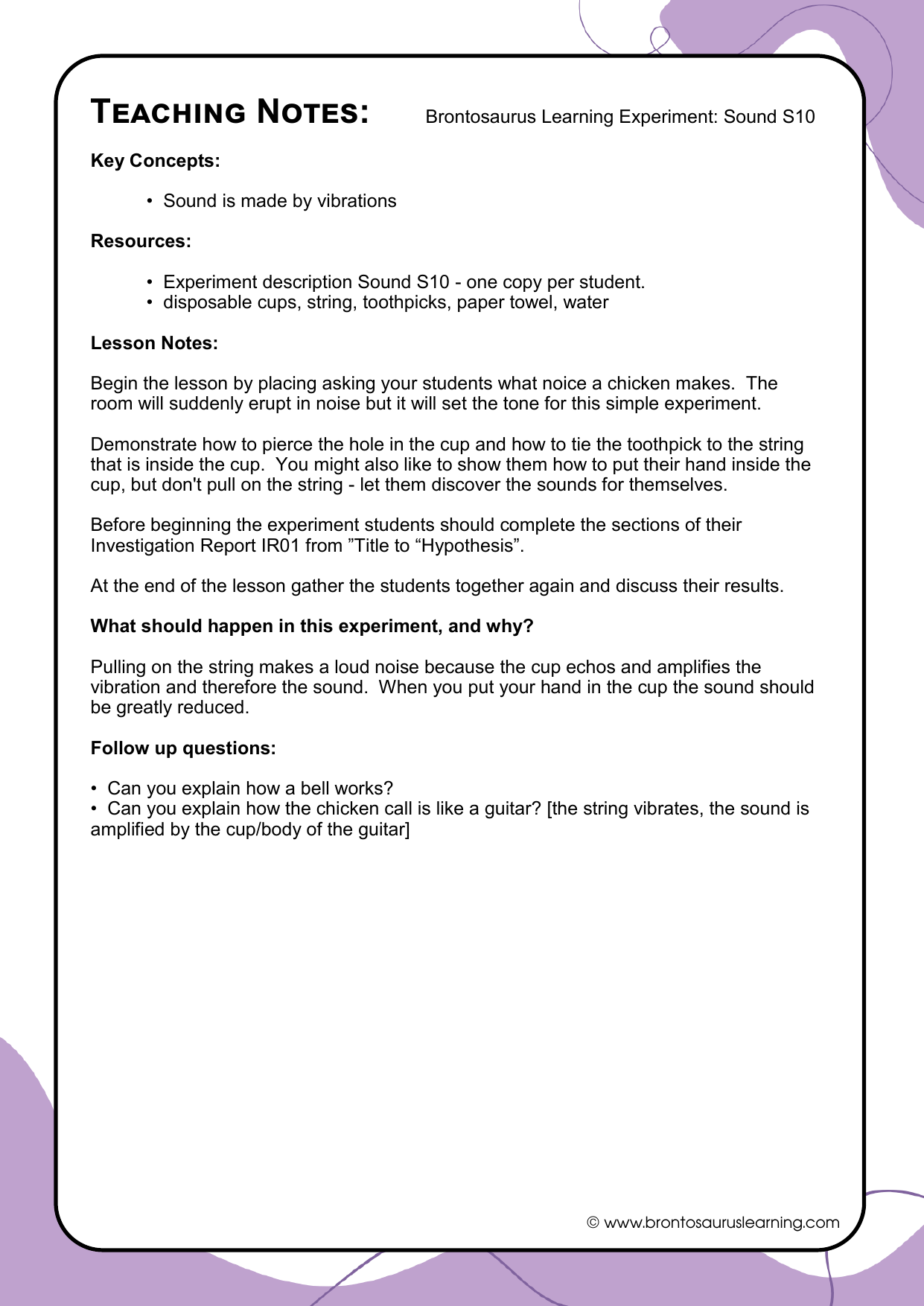 Teacher notes page preview for Weather Experiment: Types of Weather
