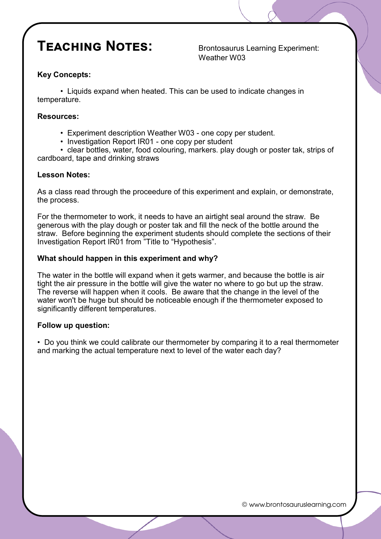 Weather Experiment W04: Wind Direction 3 Teacher notes page preview for Weather Experiment: Wind Direction