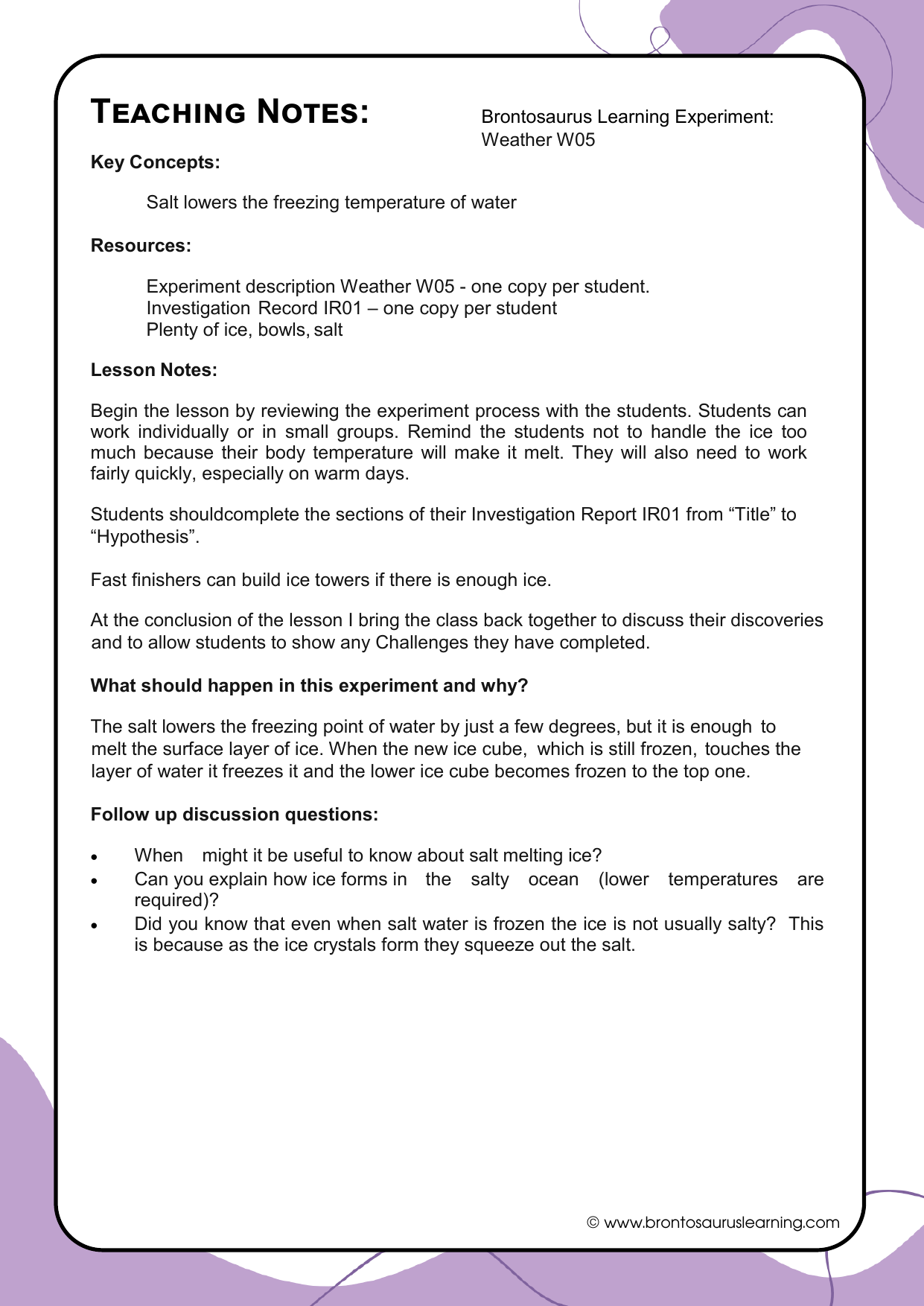 Weather Experiment W06: Follow the Sun 3 Teacher notes page preview for Weather Experiment: Follow the Sun