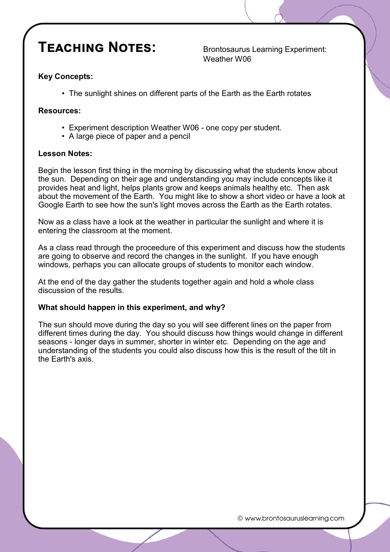 Teacher notes page preview for Weather Experiment: Make Lightning