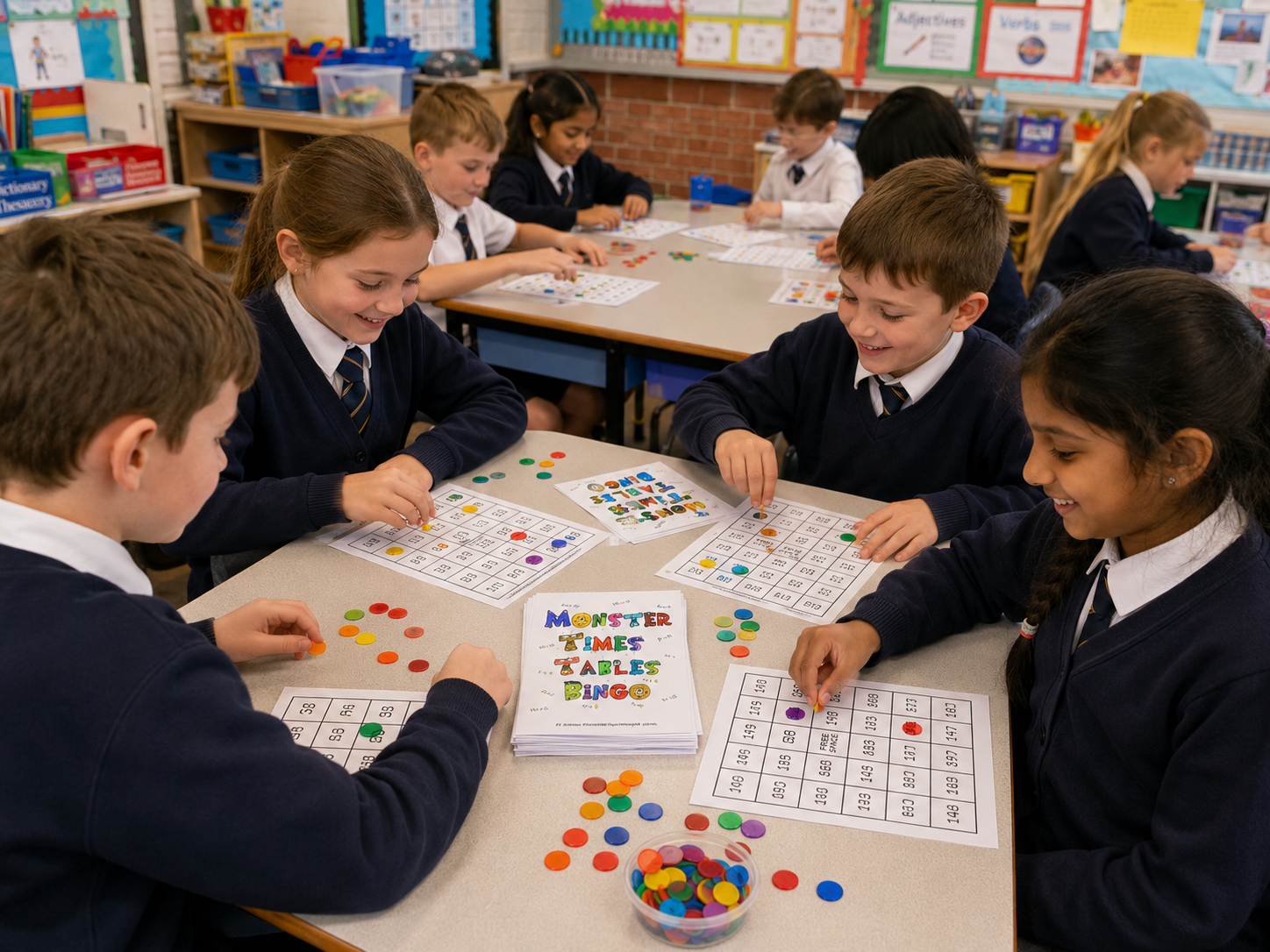 Photo of students playing multiplication bingo