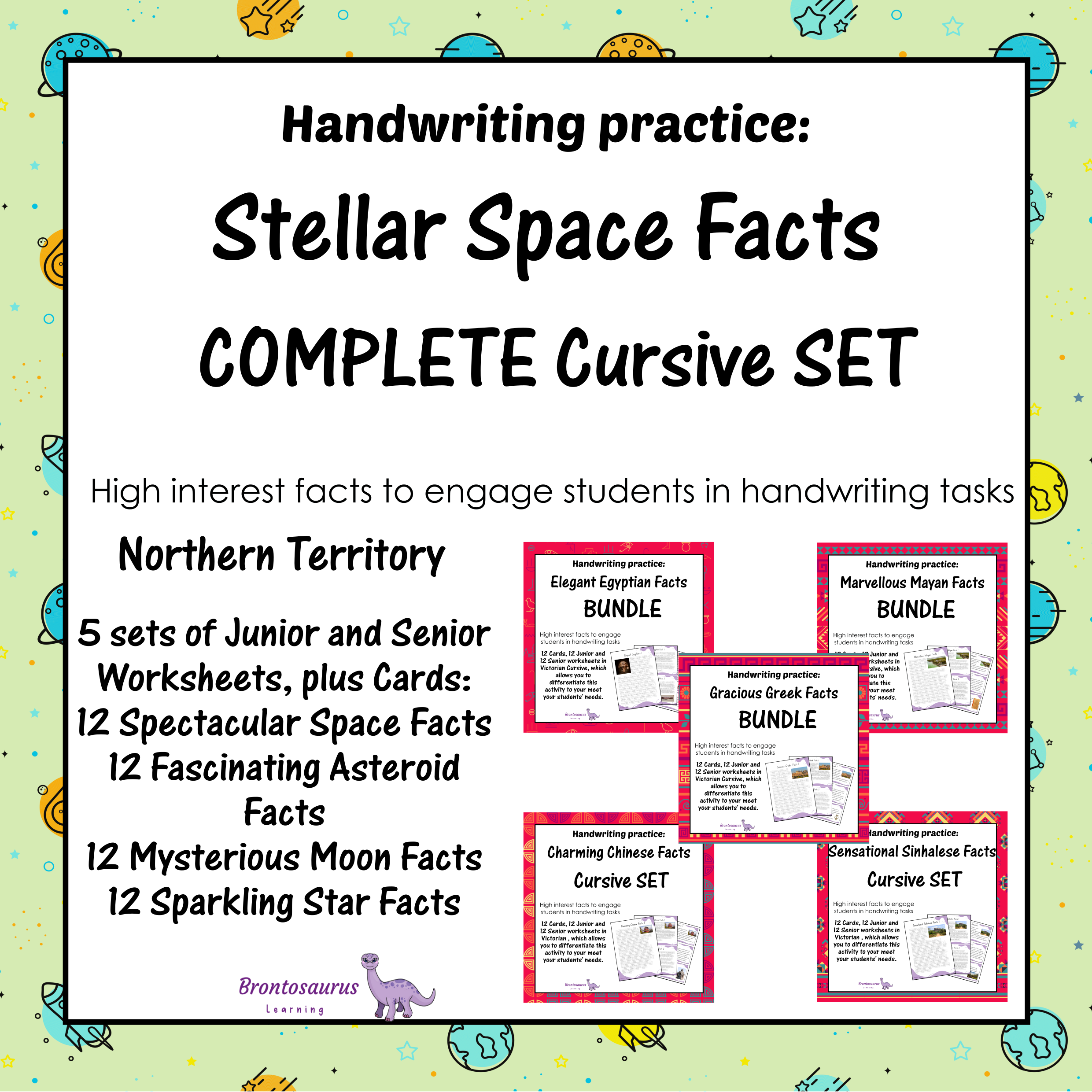 Northern Territory Space 4 Cover preview of the Spectacular Space Facts cursive handwriting bundle for Northern Territory, a printable classroom resource collection.