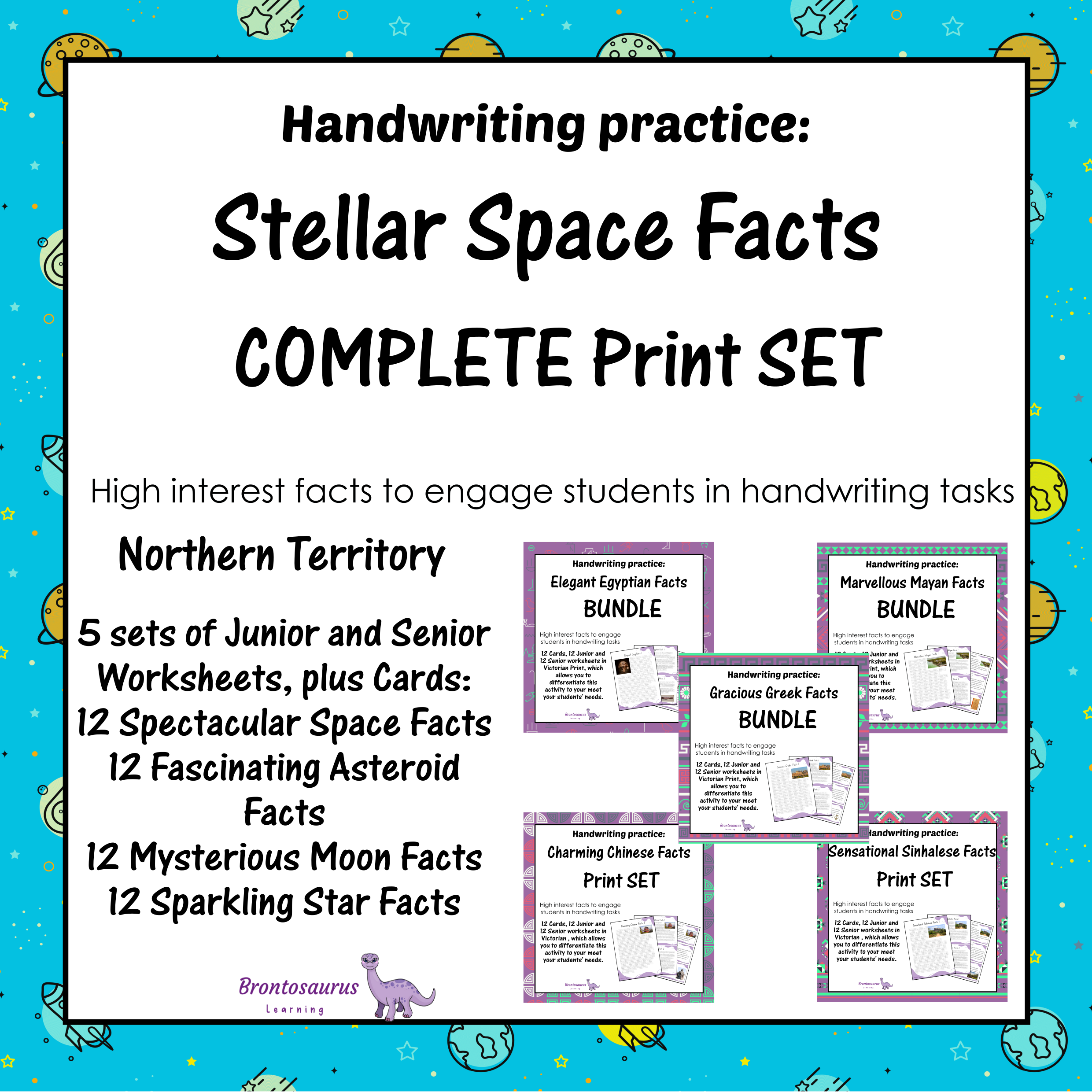 Northern Territory Space 2 Cover preview of the Spectacular Space Facts print handwriting bundle for Northern Territory, a printable classroom resource collection.