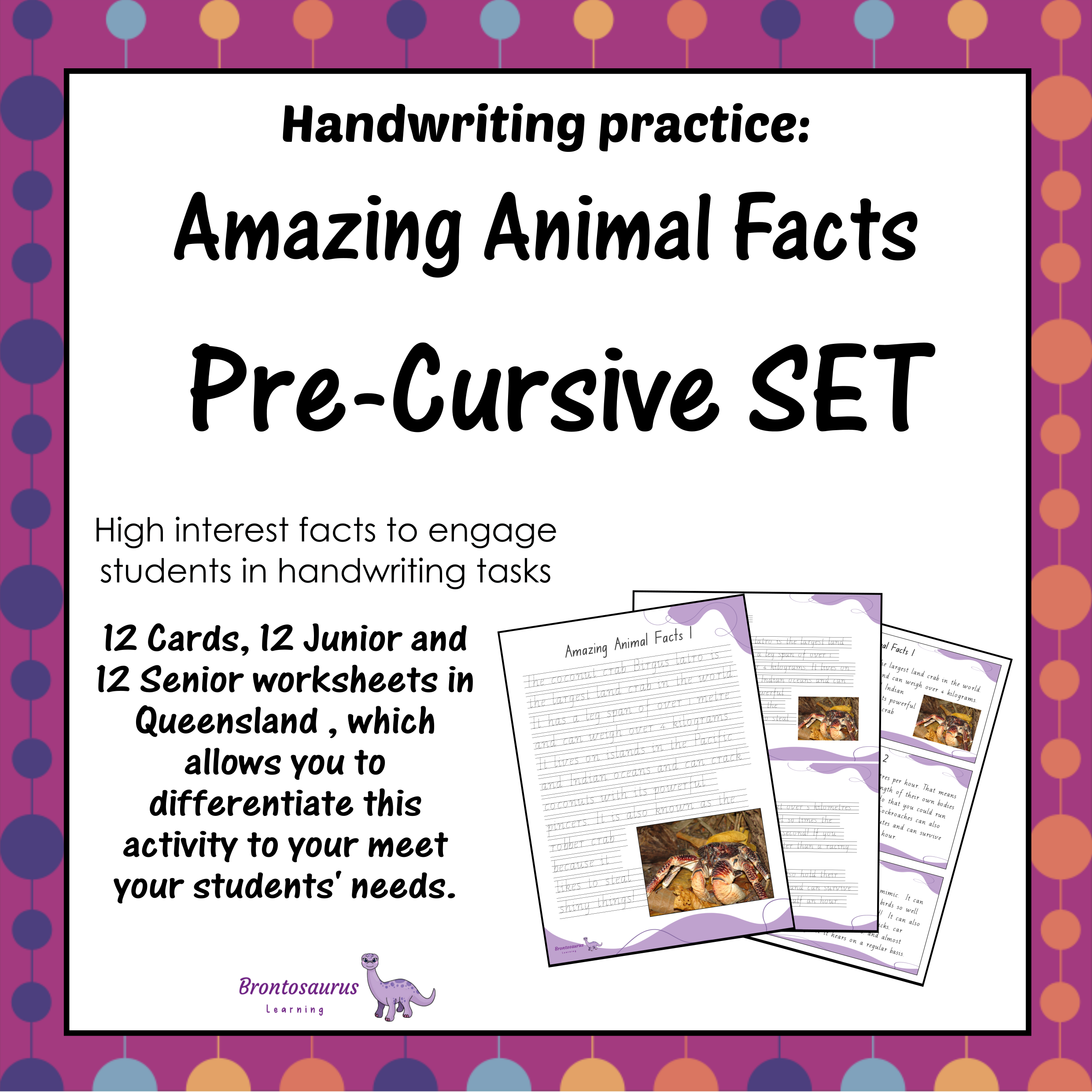 Queensland Animals 8 Animals Pre-cursive Set cover image