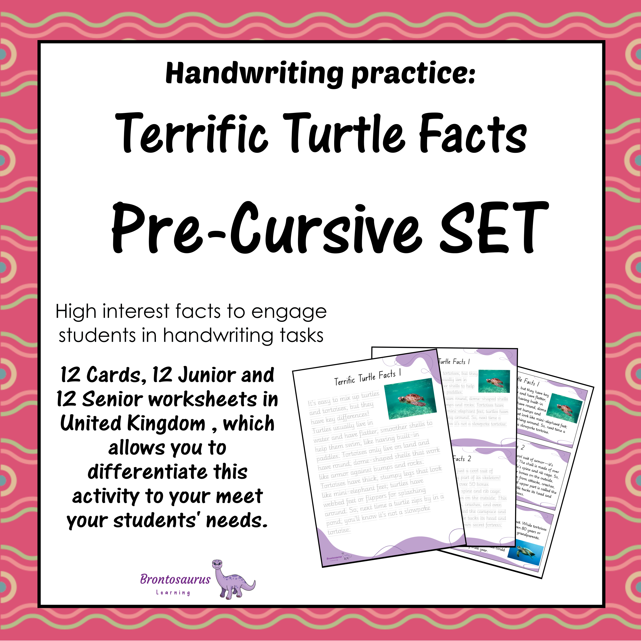 United Kingdom Animals 28 TURTLEs Pre-cursive Set cover image