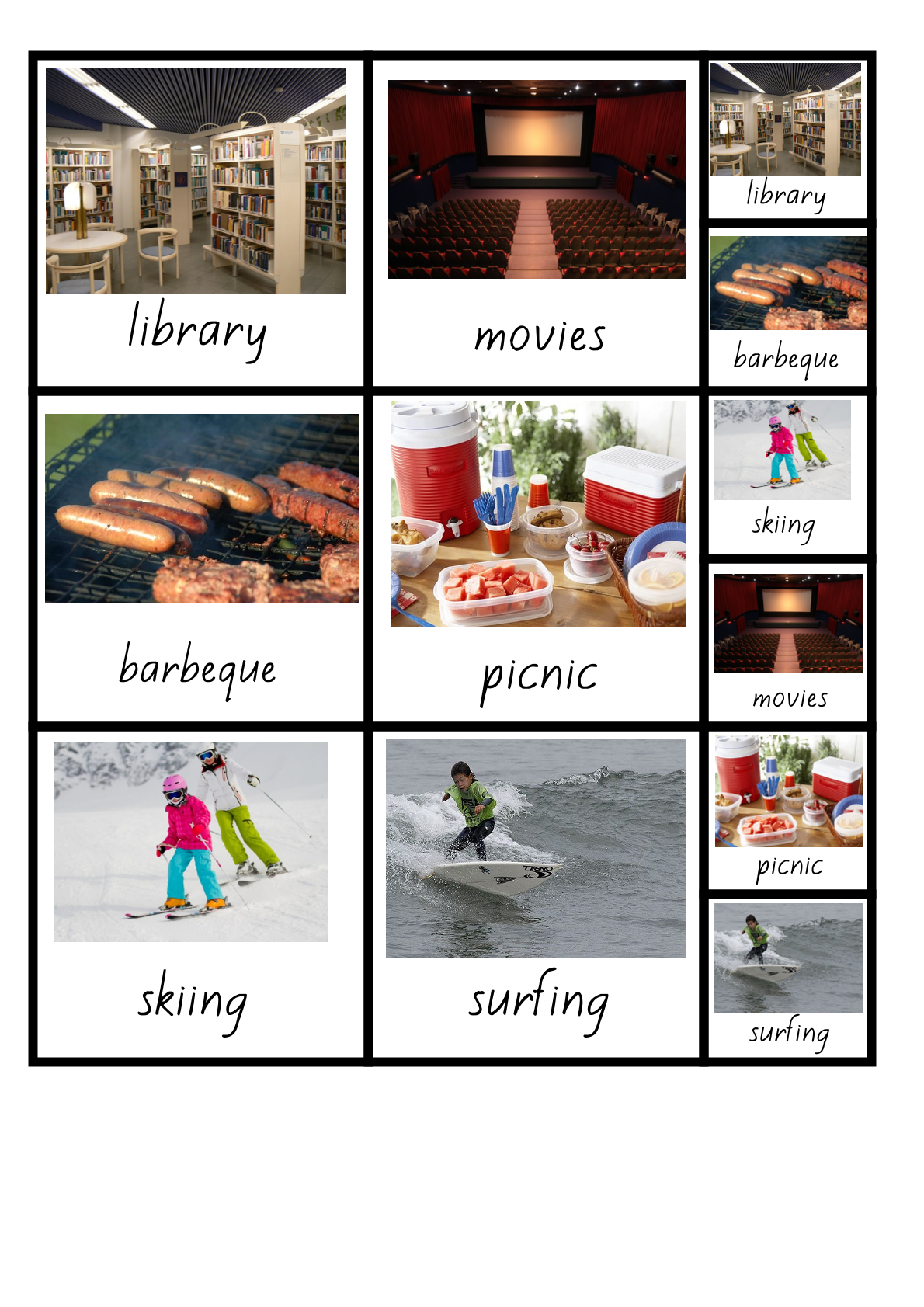 Student resource page preview for Places We Go Visual Aid Cards
